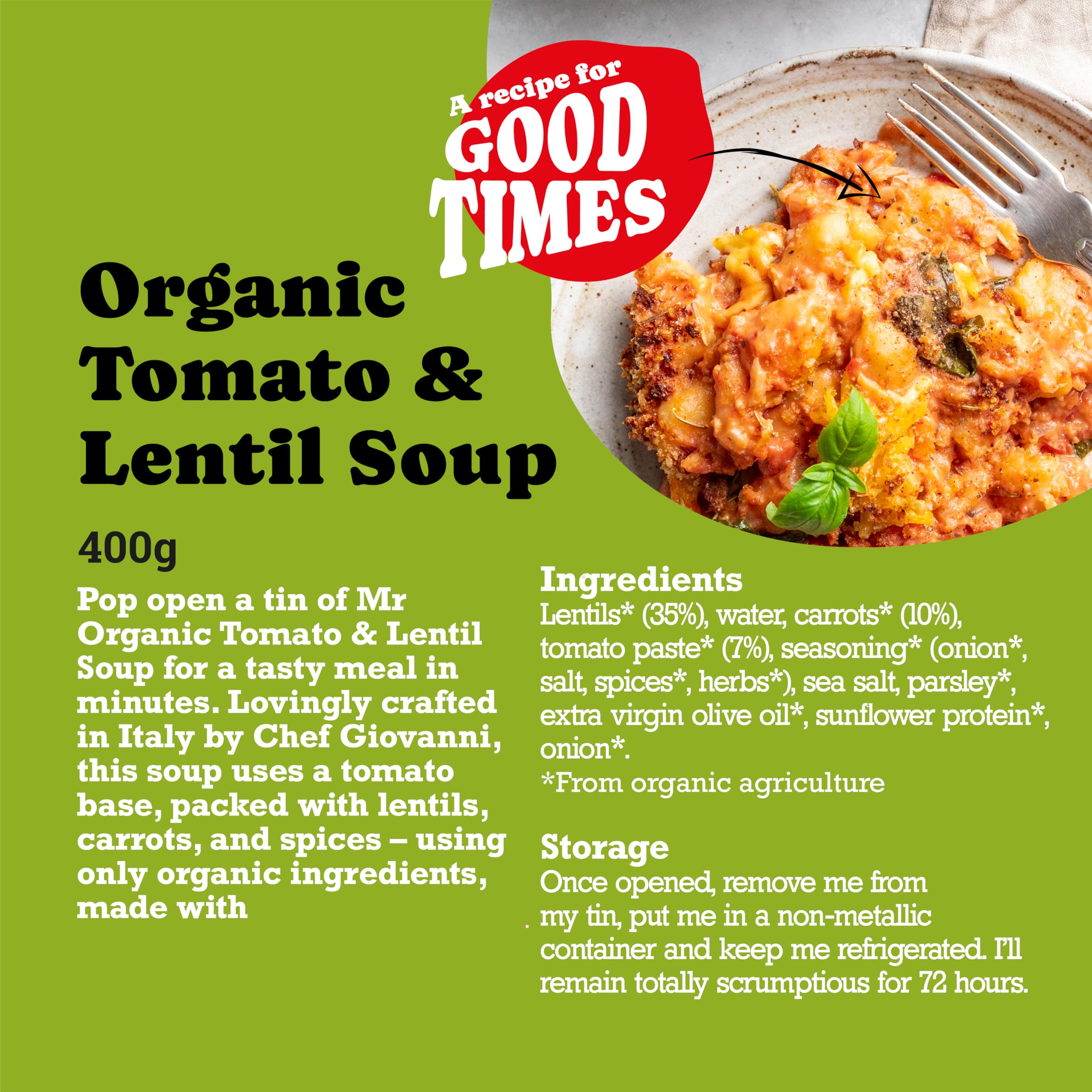 Mr Organic - Tomato and Lentil Soup - Organic, Vegan, High in Protein & Fibre