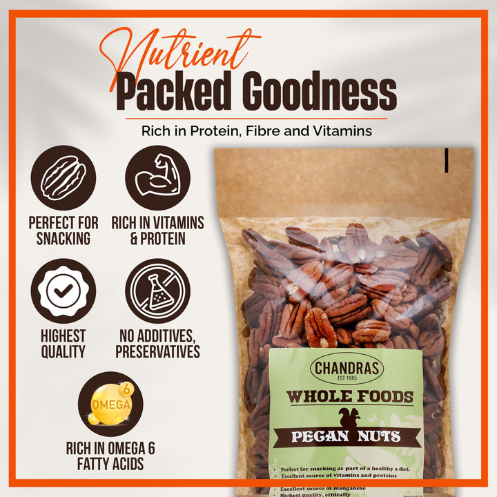 Chandra Whole Foods - Pecan Nuts 1KG - Raw, Gluten-Free, Vegan-Friendly Nuts for Snacking & Baking