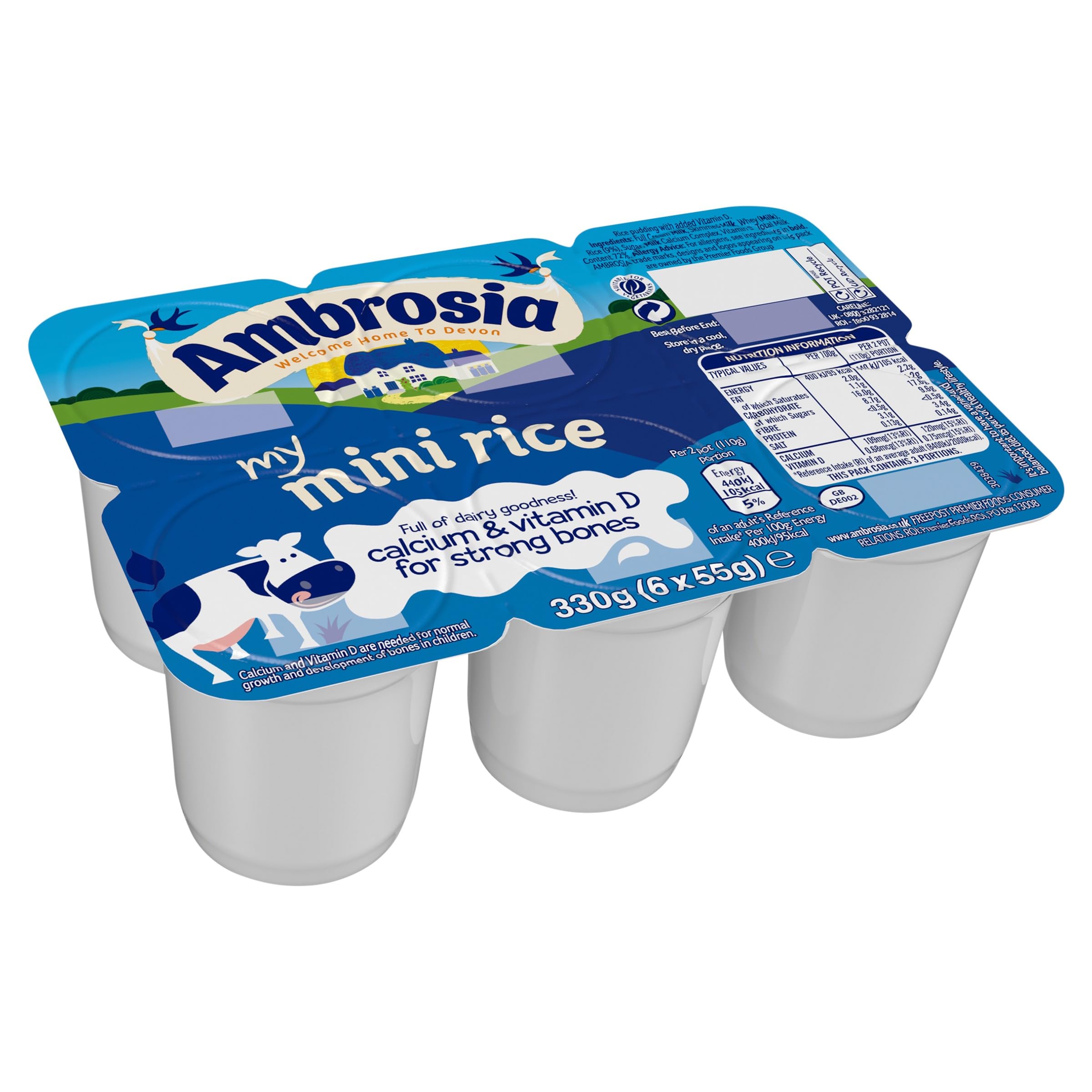 Ambrosia My Mini Rice Pudding Pots with Added Calcium & Vitamin D - Pack of 6 (55g Pots) 3