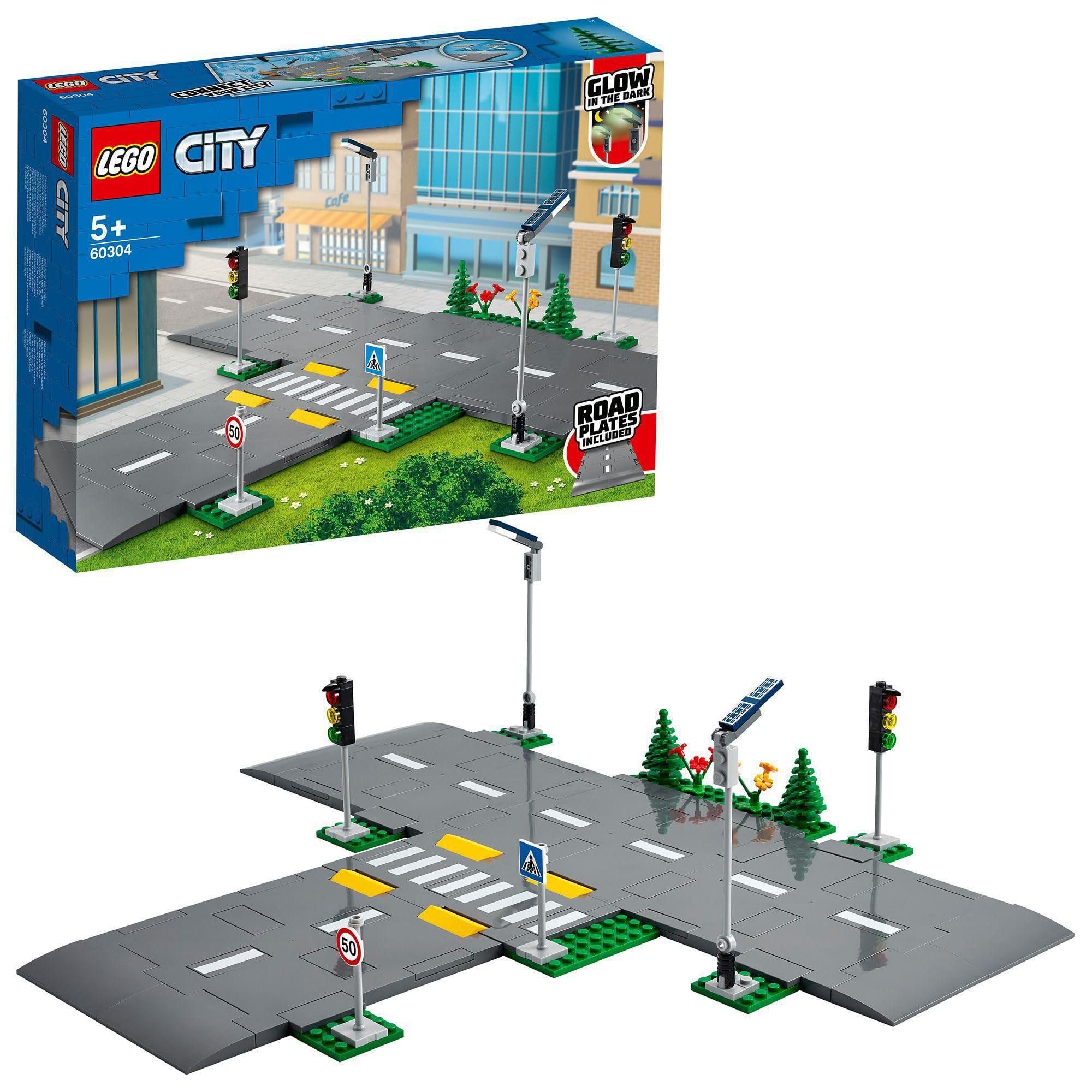 LEGO City Road Plates Building Set 60304 with Traffic Lights and Glow in the Dark Bricks | Ages 5+