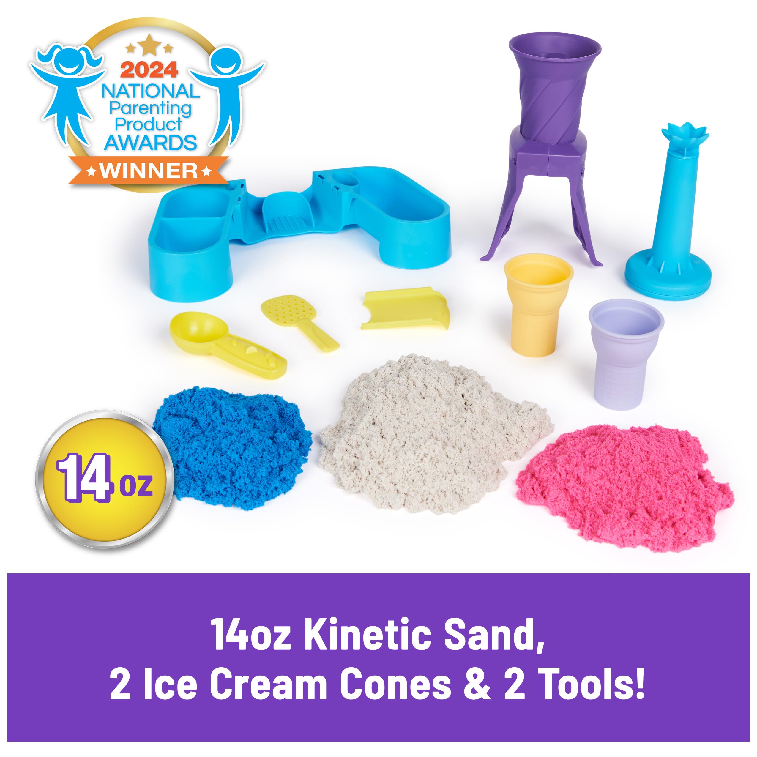 Kinetic Sand Soft Serve Station Craft Kit with 396g Sand (Blue, Pink, White) | Ages 5+