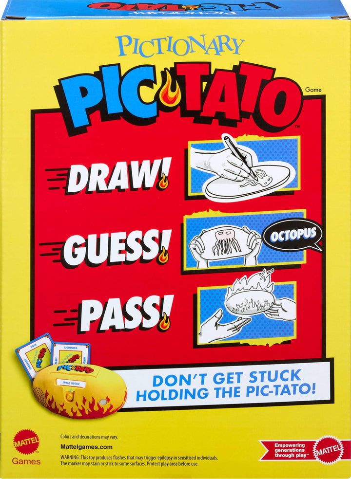 Mattel Games Pictionary Pic-Tato Hot Potato Game, Family Drawing Game with Voice & Music, Includes Erasable Markers and Boards, JDX95