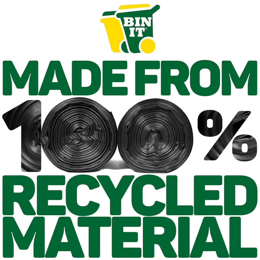 BIN IT 40 Everyday 70L Strong & Secure Bin Liners, 100% Recycled LDPE, 30 μm, Flat Top, Tear Resistant, Leak Resistant, Made in Britain