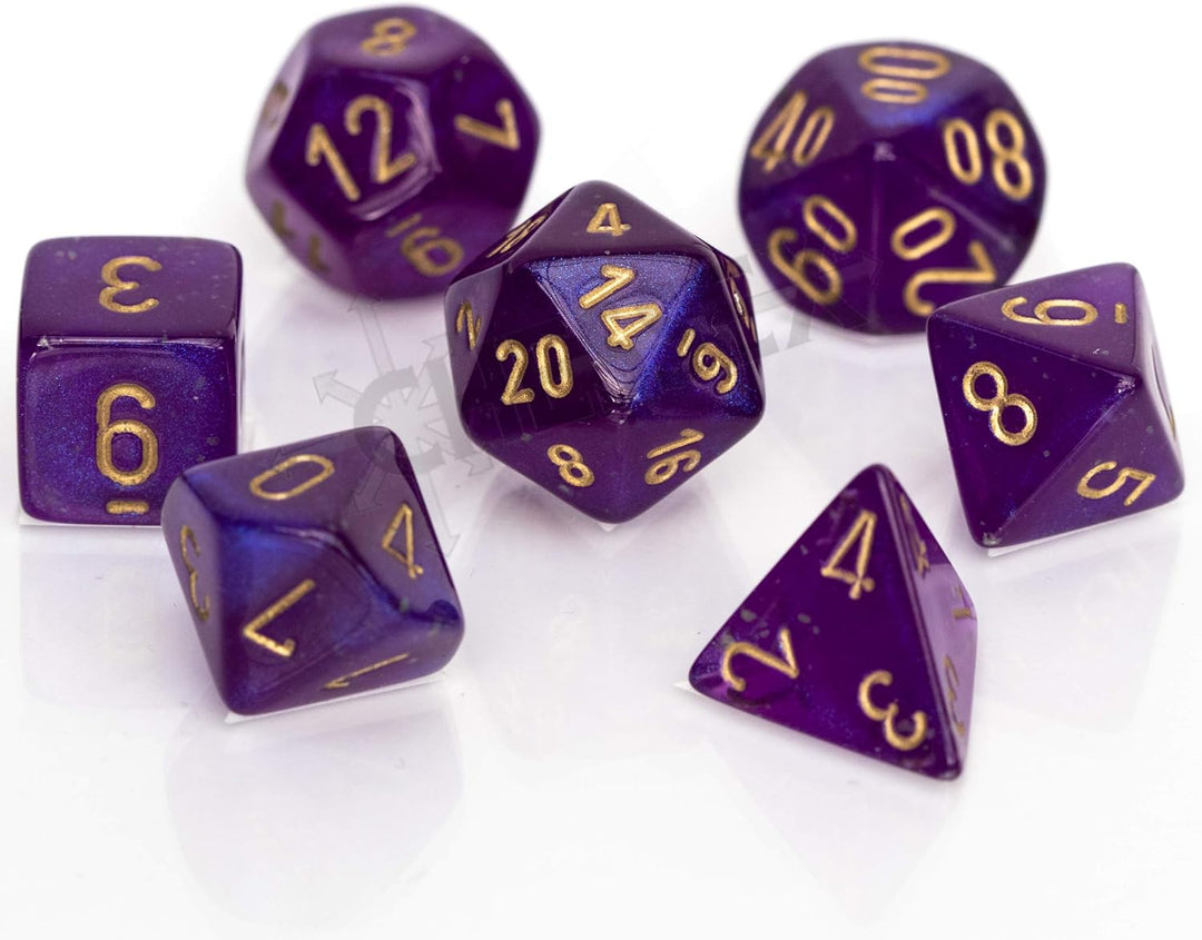 Chessex Borealis Royal Purple Luminmary Dice Set - 7-Piece Polyhedral Dice Set for Tabletop Gaming (CHX27587)