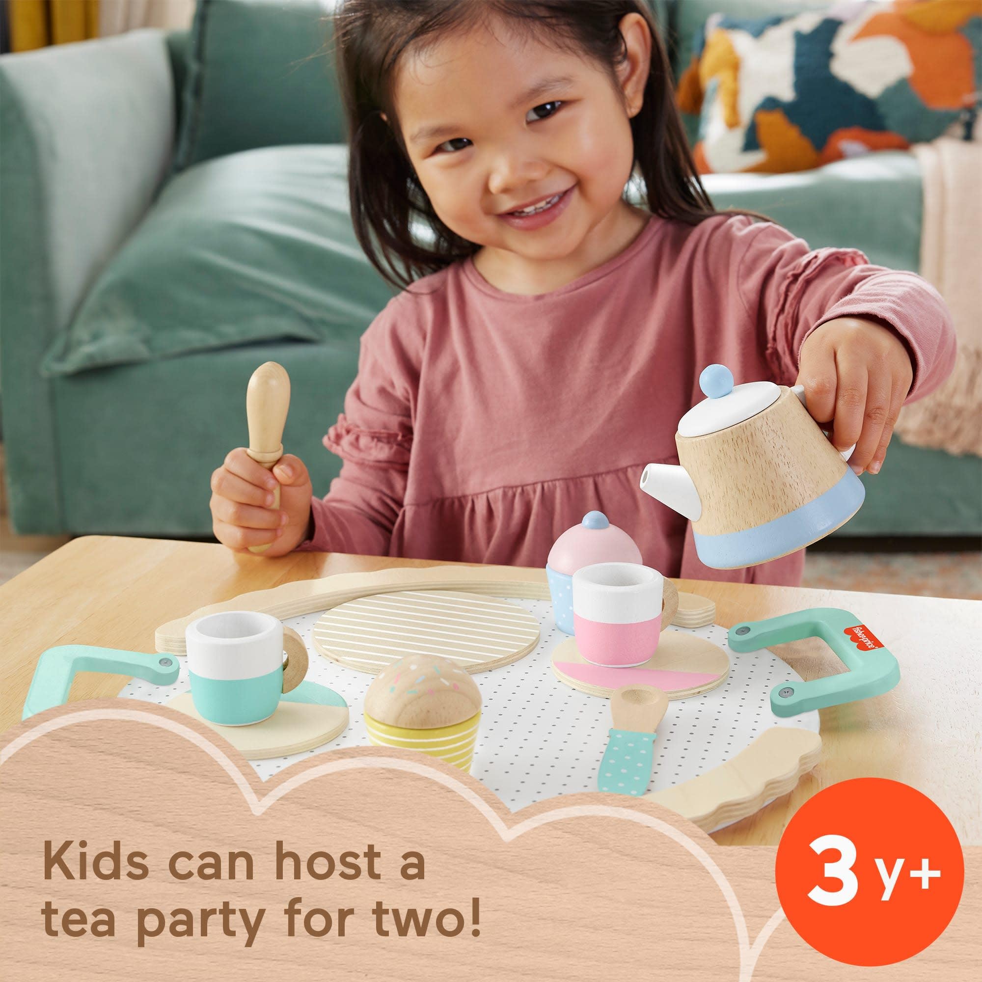Fisher-Price Wooden Tea Set - 12-Piece Playset for Ages 3+