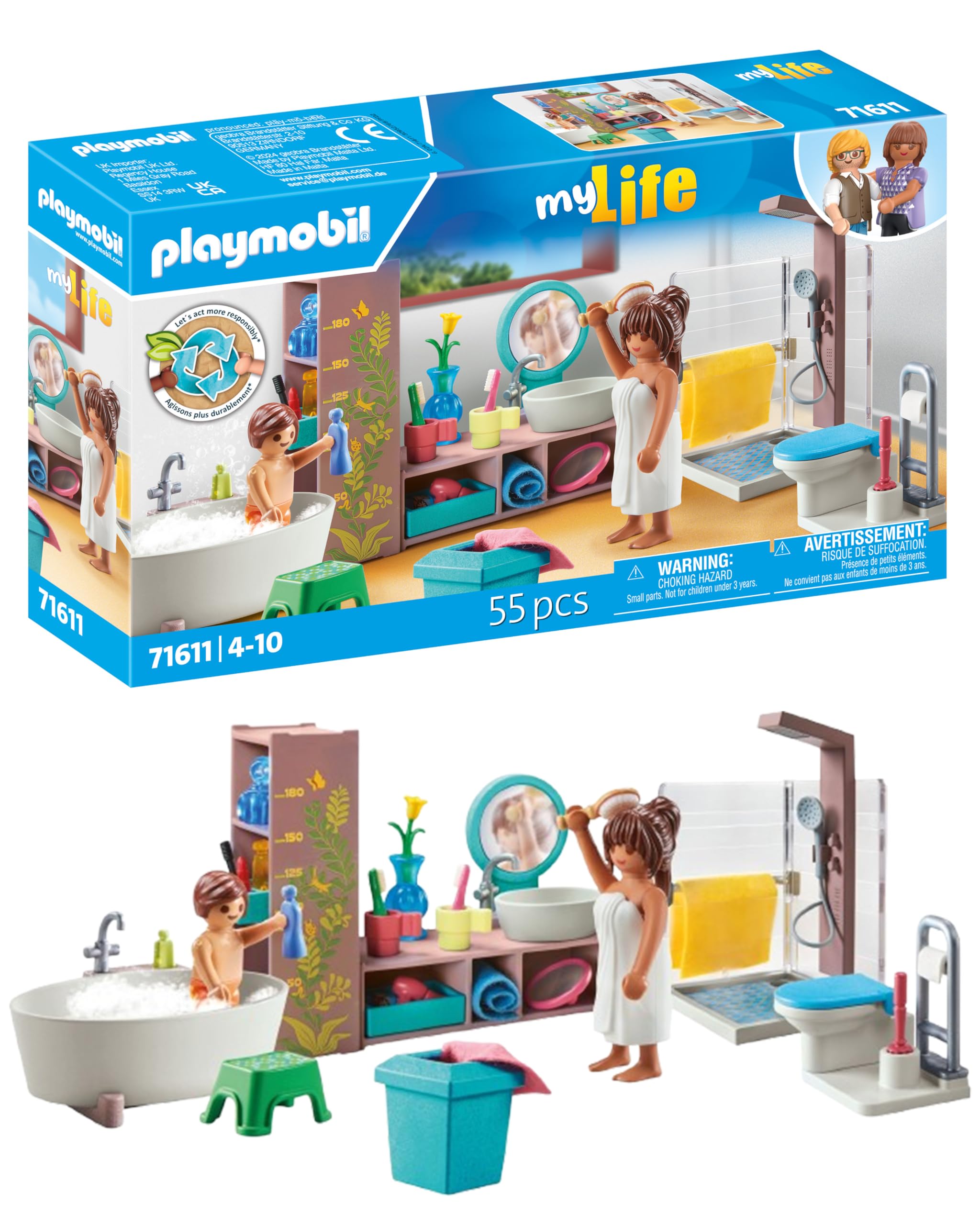 Playmobil myLife Bathroom Playset - 55 Pieces, Ages 4+ | Includes 2 Figures 1