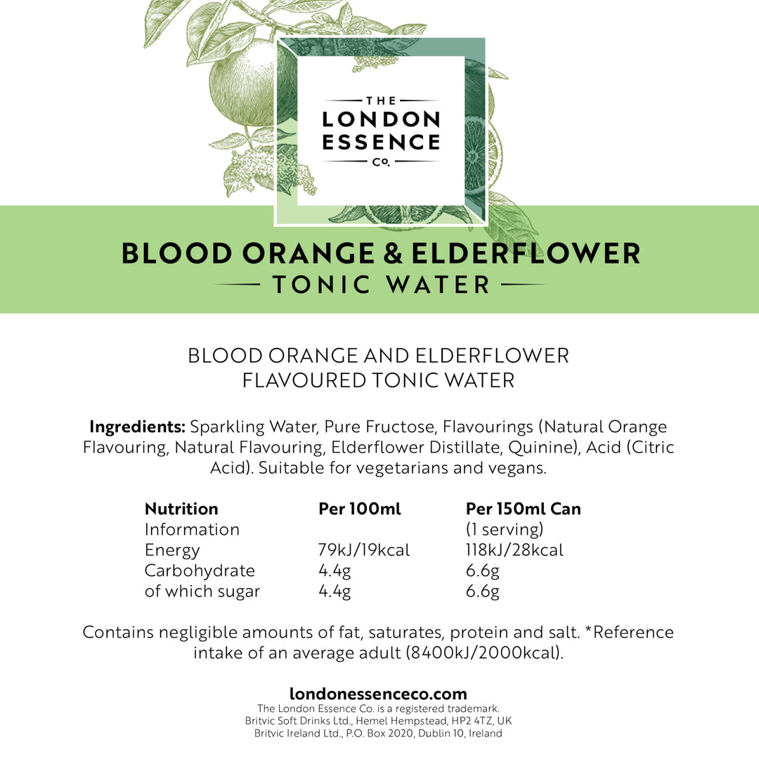 The London Essence Co. Blood Orange & Elderflower Tonic Water - Premium Cocktail Mixer