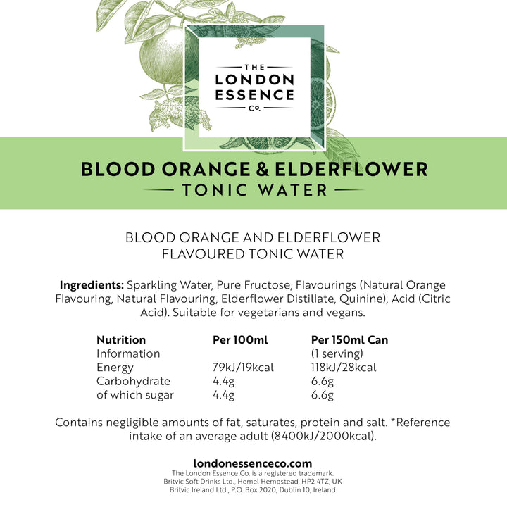 The London Essence Co. Blood Orange & Elderflower Tonic Water - Premium Cocktail Mixer