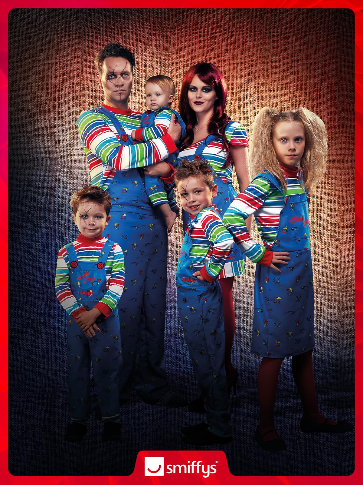 Smiffys Chucky Costume - Kids Blue Striped Top and Printed Dungarees 7