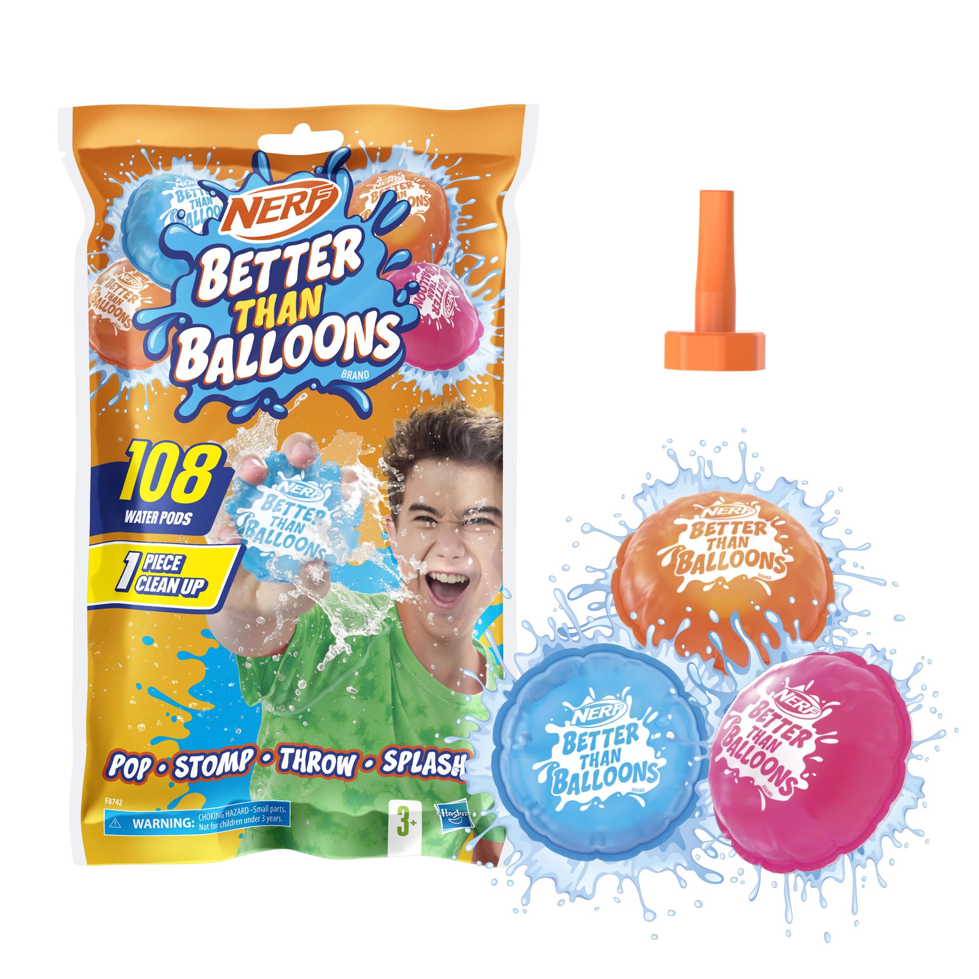Nerf Better Than Balloons Water Toys - 108 Pods, Easy 1 Piece Clean Up | Ages 3+