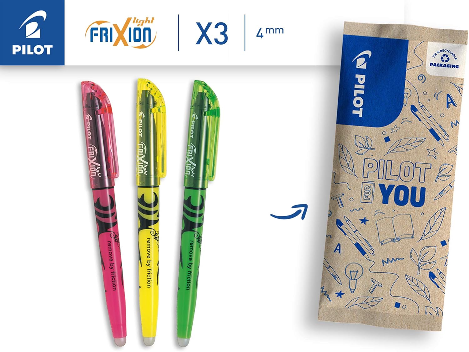 Pilot Frixion Erasable Highlighters - Yellow/Green/Pink (Pack of 3) FLW538639 9