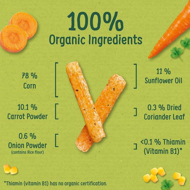 Organix Carrot & Herb Stix Organic Finger Food Snack for Toddlers 10+ Months, 3 Packs (4 x 15g Each)