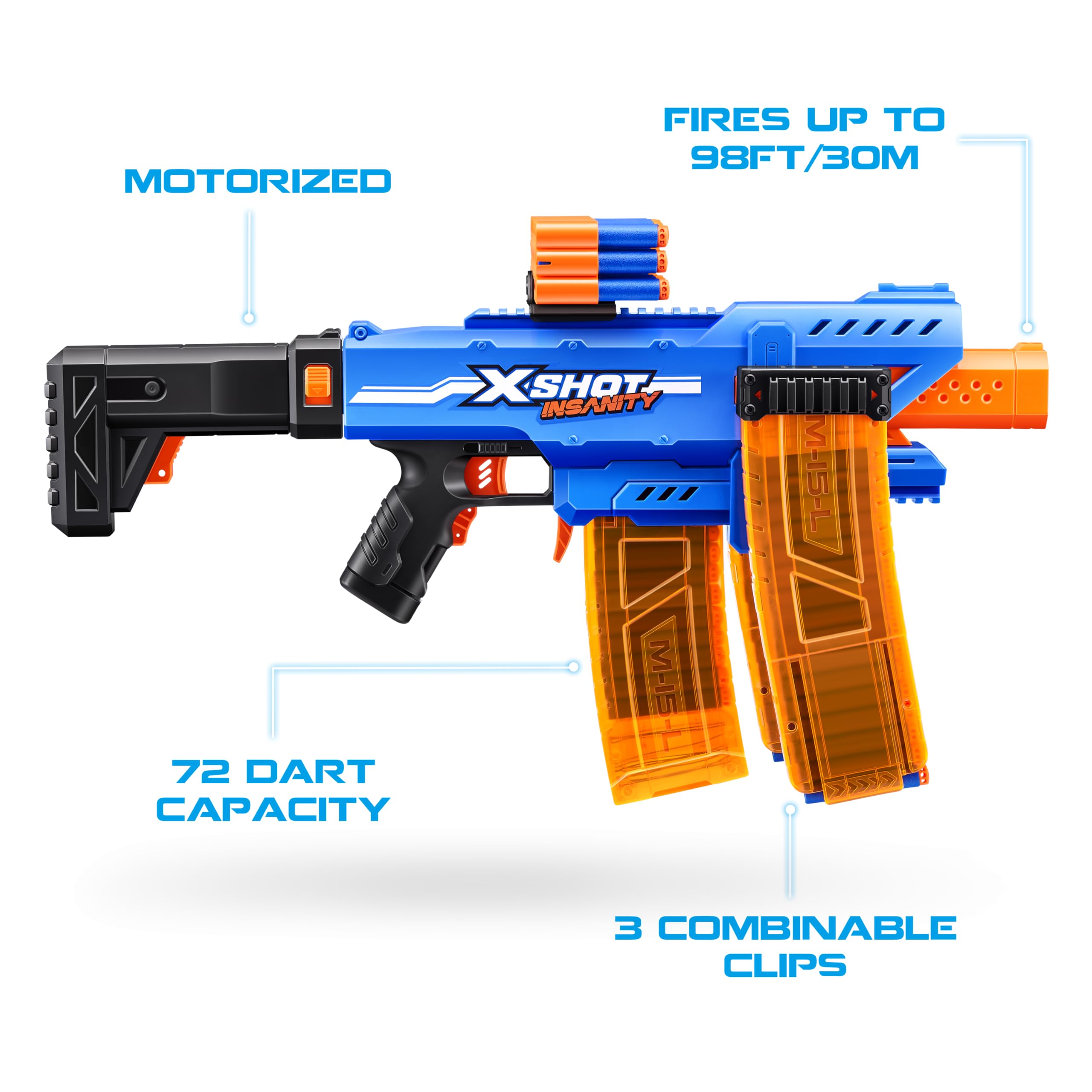 XSHOT Insanity Motorized Clip Mania Dart Blaster with 72 Darts | Fires up to 30m 6