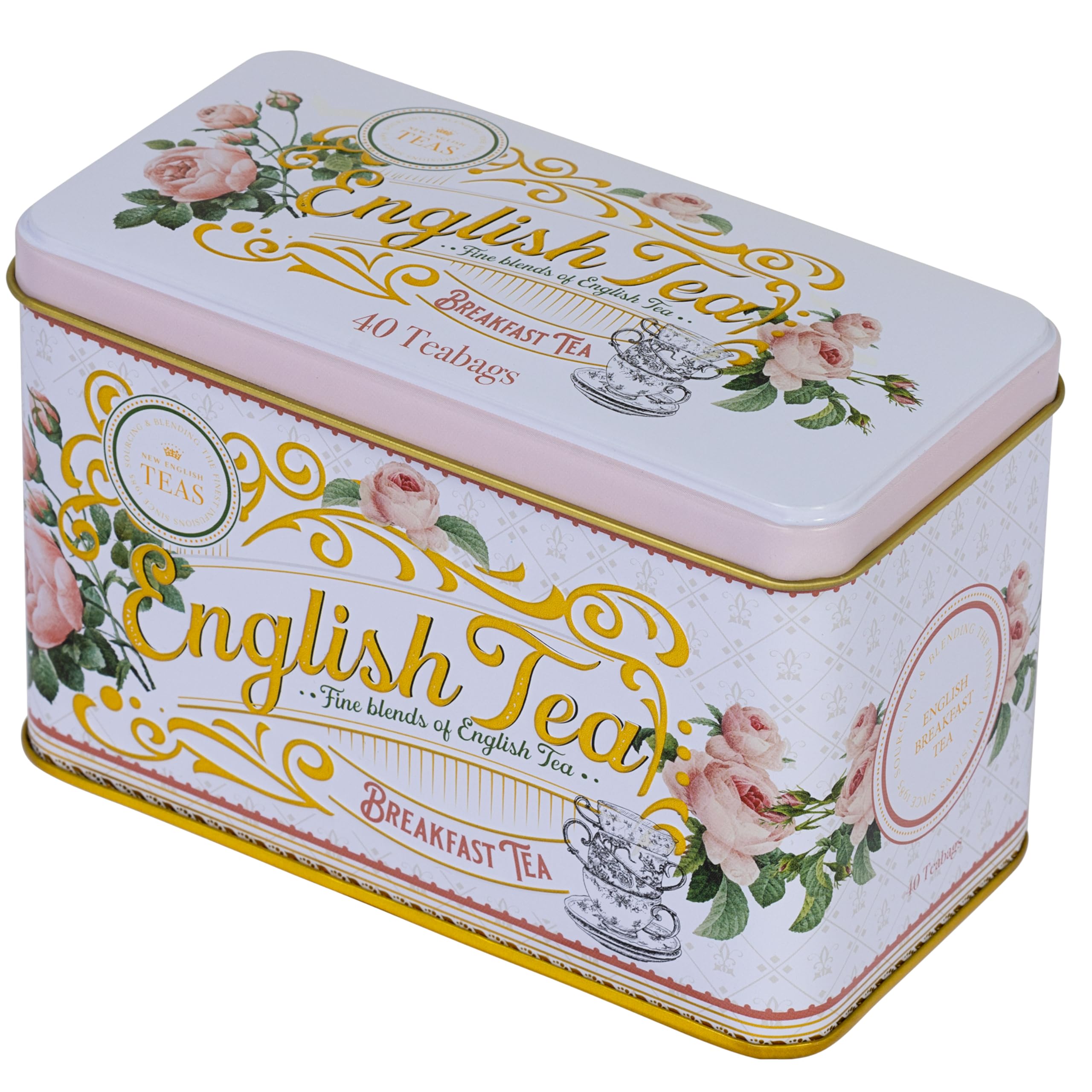 New English Teas - English Rose Tea Tin with 40 English Breakfast Teabags