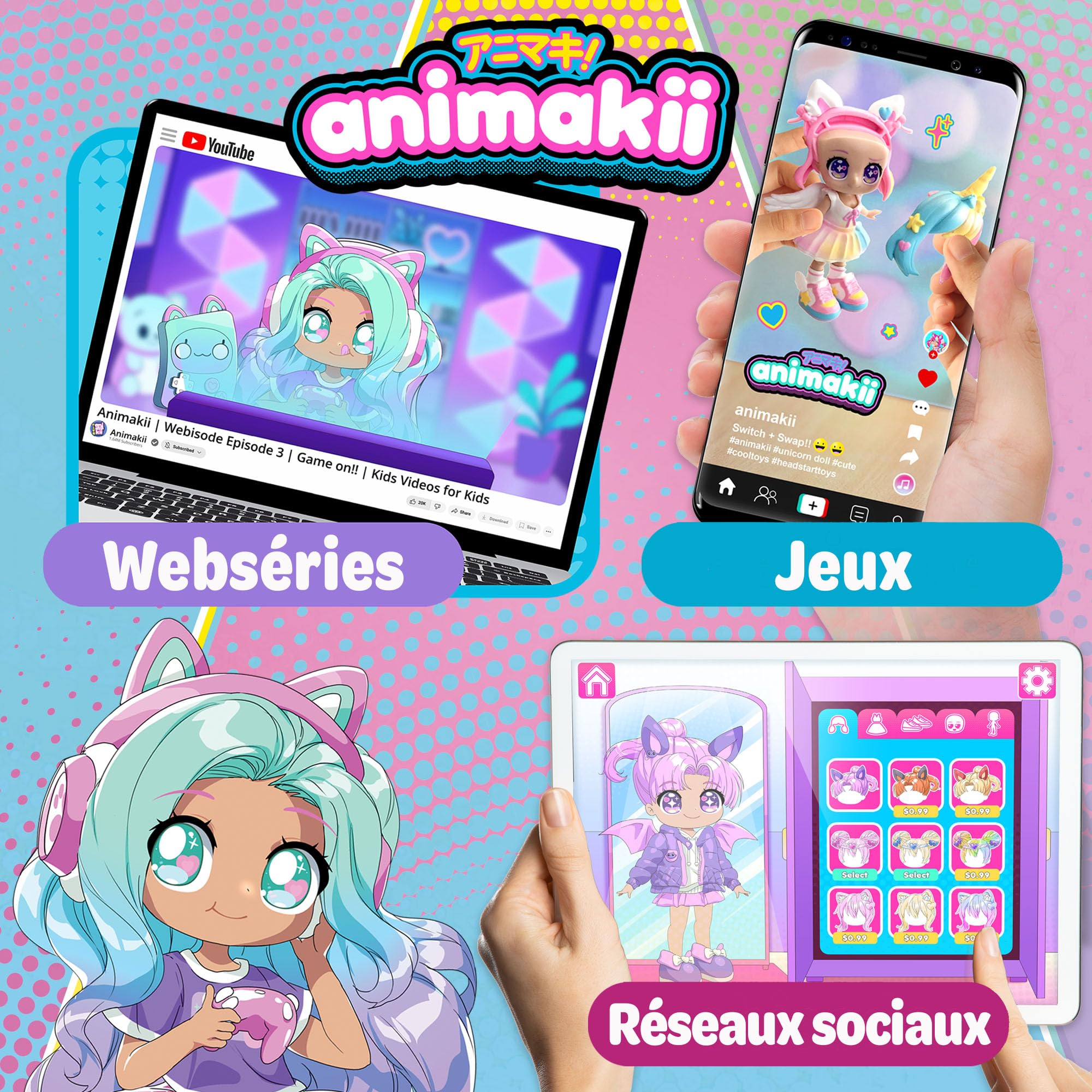 Animakii Fashion Doll – Unicorn & Bat Style Customisable Doll with 32+ Looks, 5+ Years