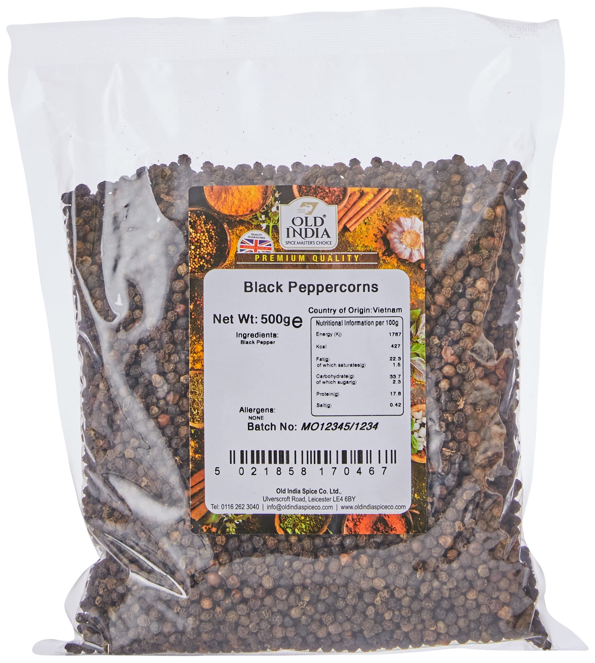 Old India Whole Black Peppercorns - 100% Natural | 500g Bag | 2 Year Shelf Life