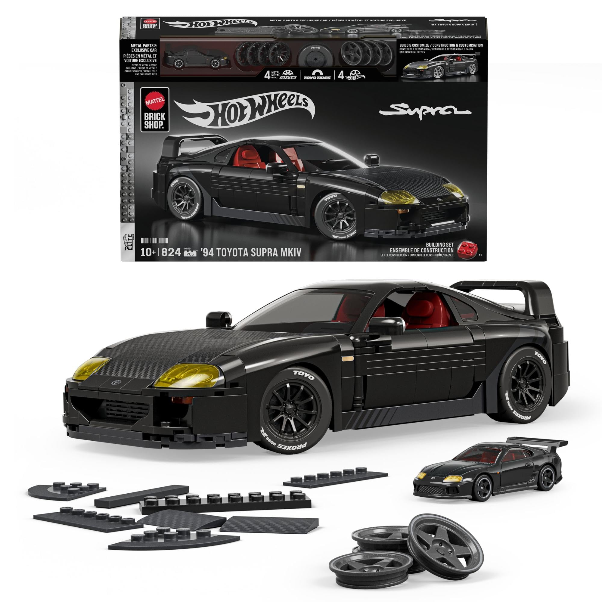 Mattel Hot Wheels '94 Toyota Supra MKIV Building Set - 1:16 Scale, 824 Pieces, Ages 10+