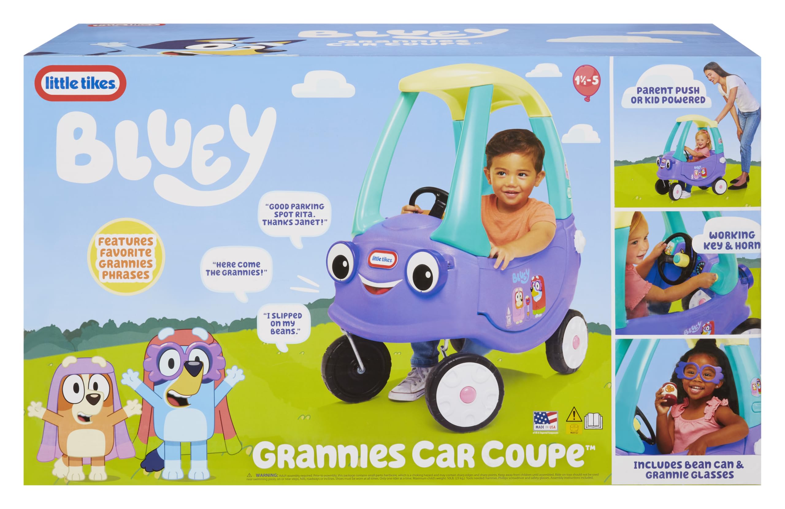 little tikes Bluey Grannies Car Coupe with 2 Accessories | Ages 3-5 | Foot-to-Floor Ride-On 7