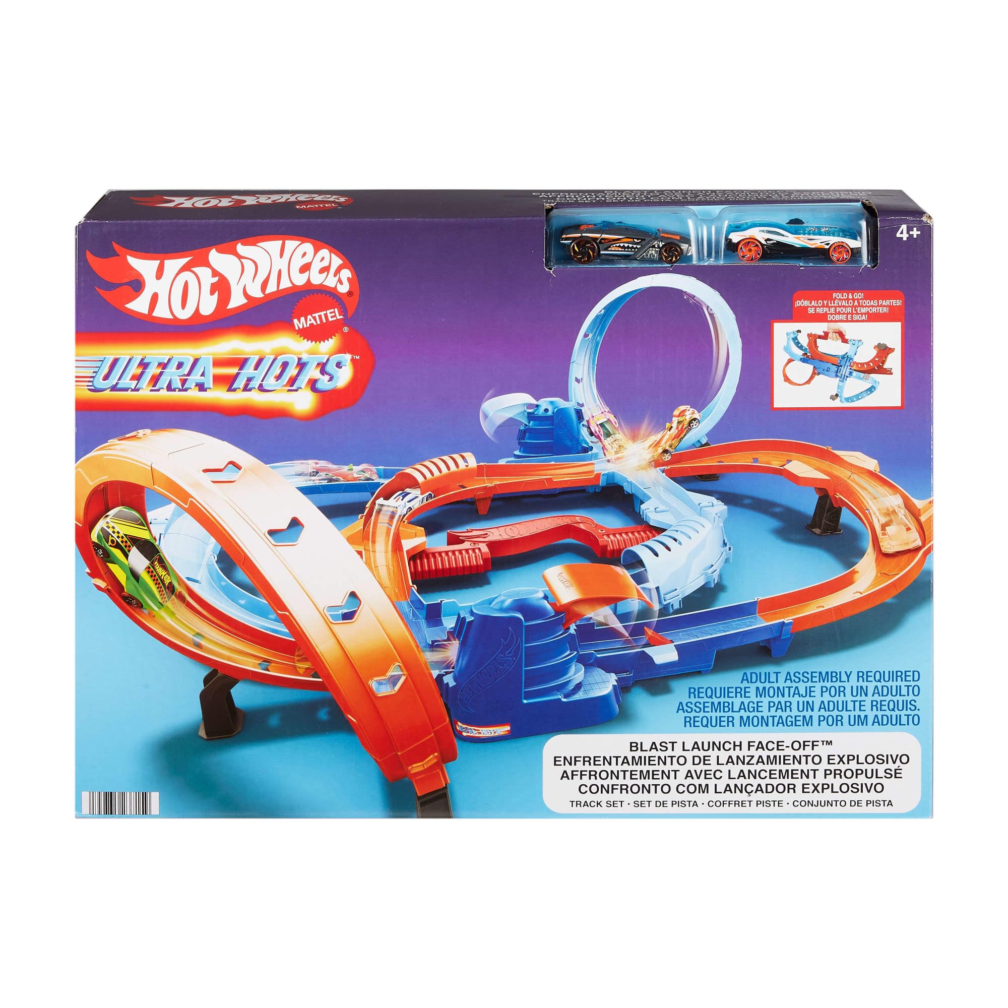 Hot Wheels Ultra Hots Blast Launch Face-Off Track Set - 2 Car Race & Crash Playset for Kids