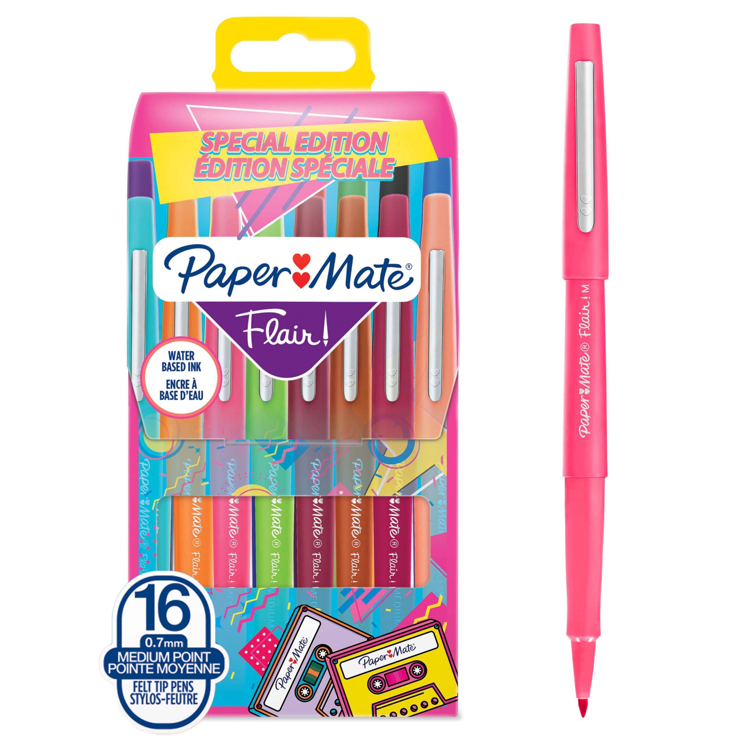 Paper Mate Flair Felt Tip Pens - Medium Point 0.7 mm Assorted Retro Colouring Pens, 16 Count 1