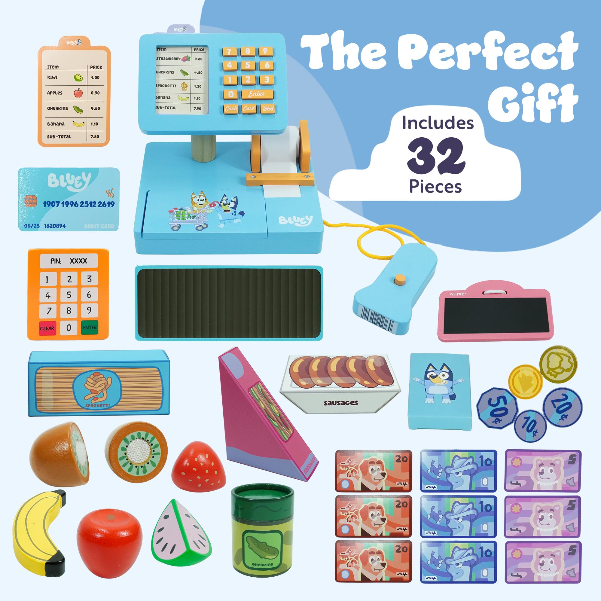 Bluey Cash Register - 32-Piece Pretend Play Checkout Toy with Sounds & Scanner 10