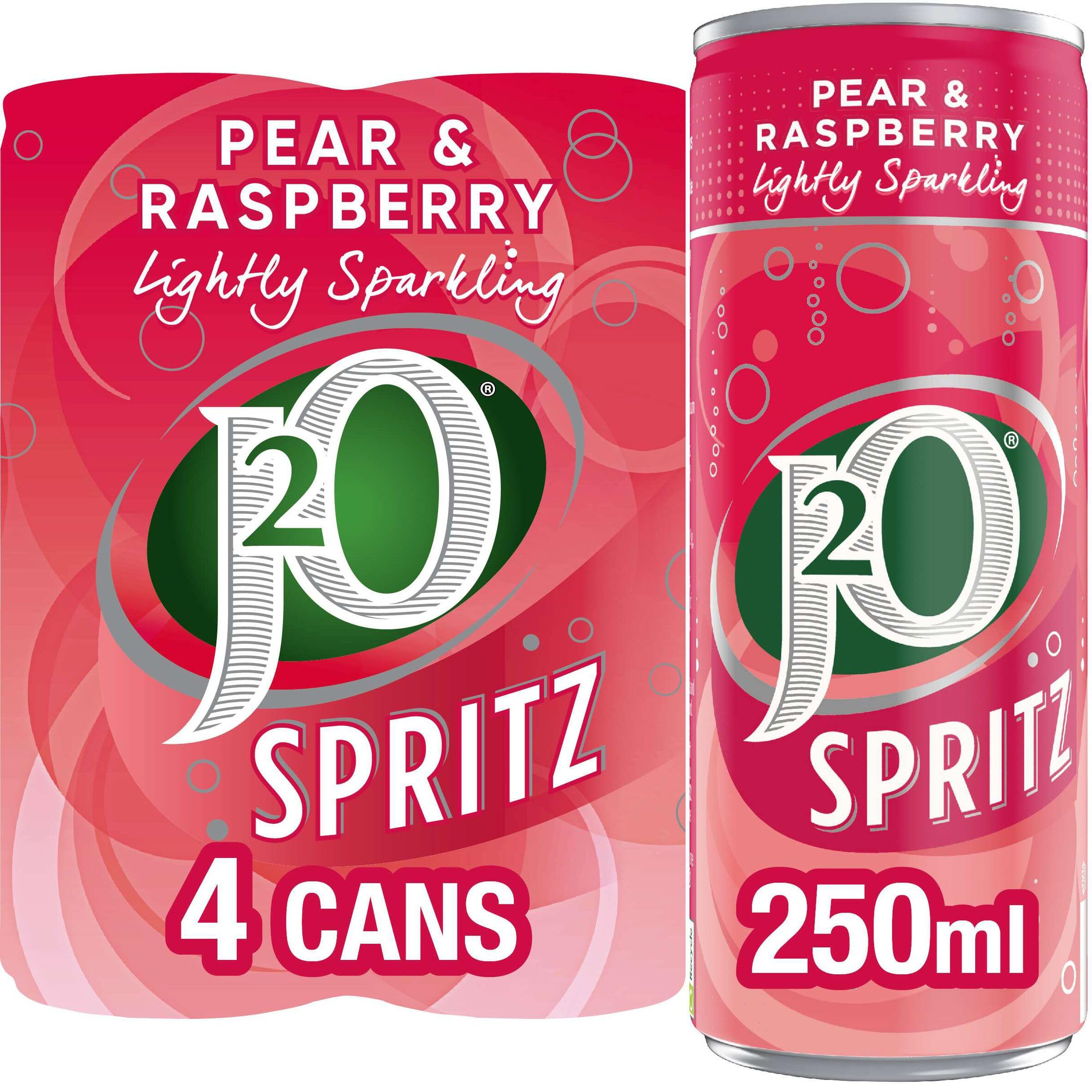 J2O Fruit Juice Spritz Blend - Pear and Raspberry, Lightly Fizzed | Low Calorie | Vegan | Pack of 4 x 250ml Cans 1