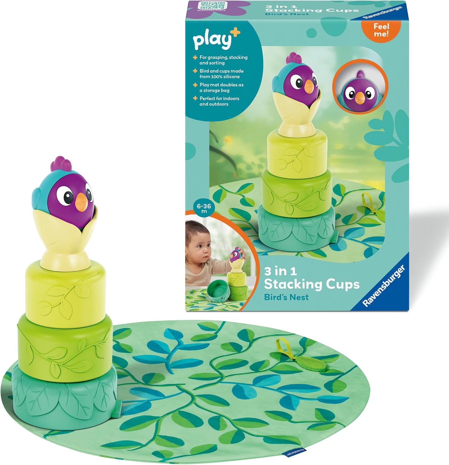 Ravensburger Play+ 3-in-1 Bird's Nest Stacking Cups - Baby Toys for 6 Months and Up