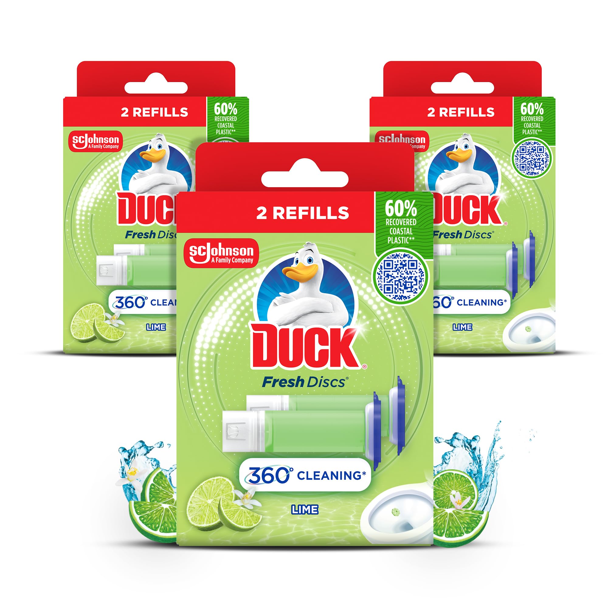 DUCK Fresh Discs Toilet Cleaner Refill - Lime Scent, Prevents Limescale | 3 Pack (72 ml Each)