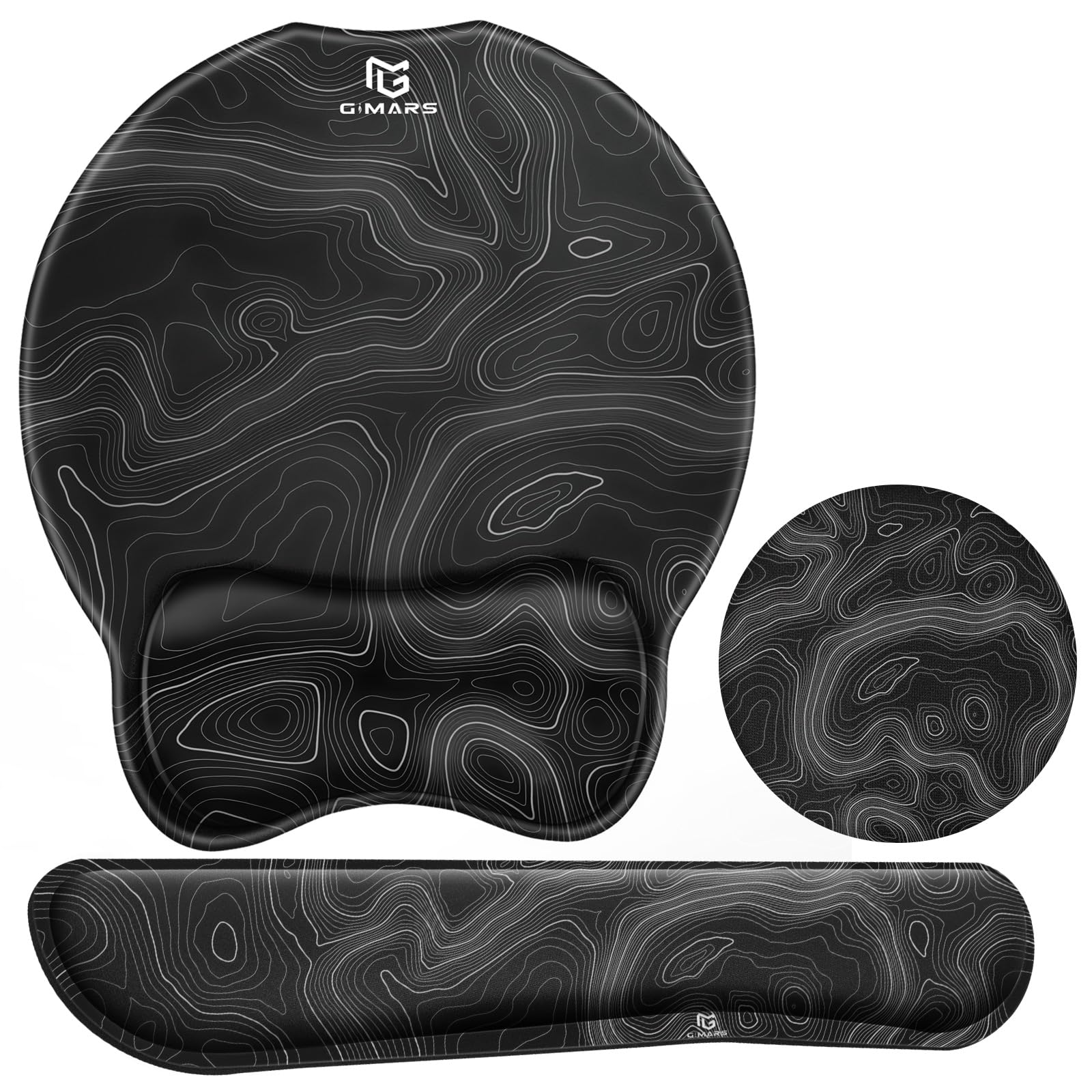 Gimars Ergonomic Mouse Pad & Keyboard Wrist Rest Set with Coaster | Gel Support | Map Color 1