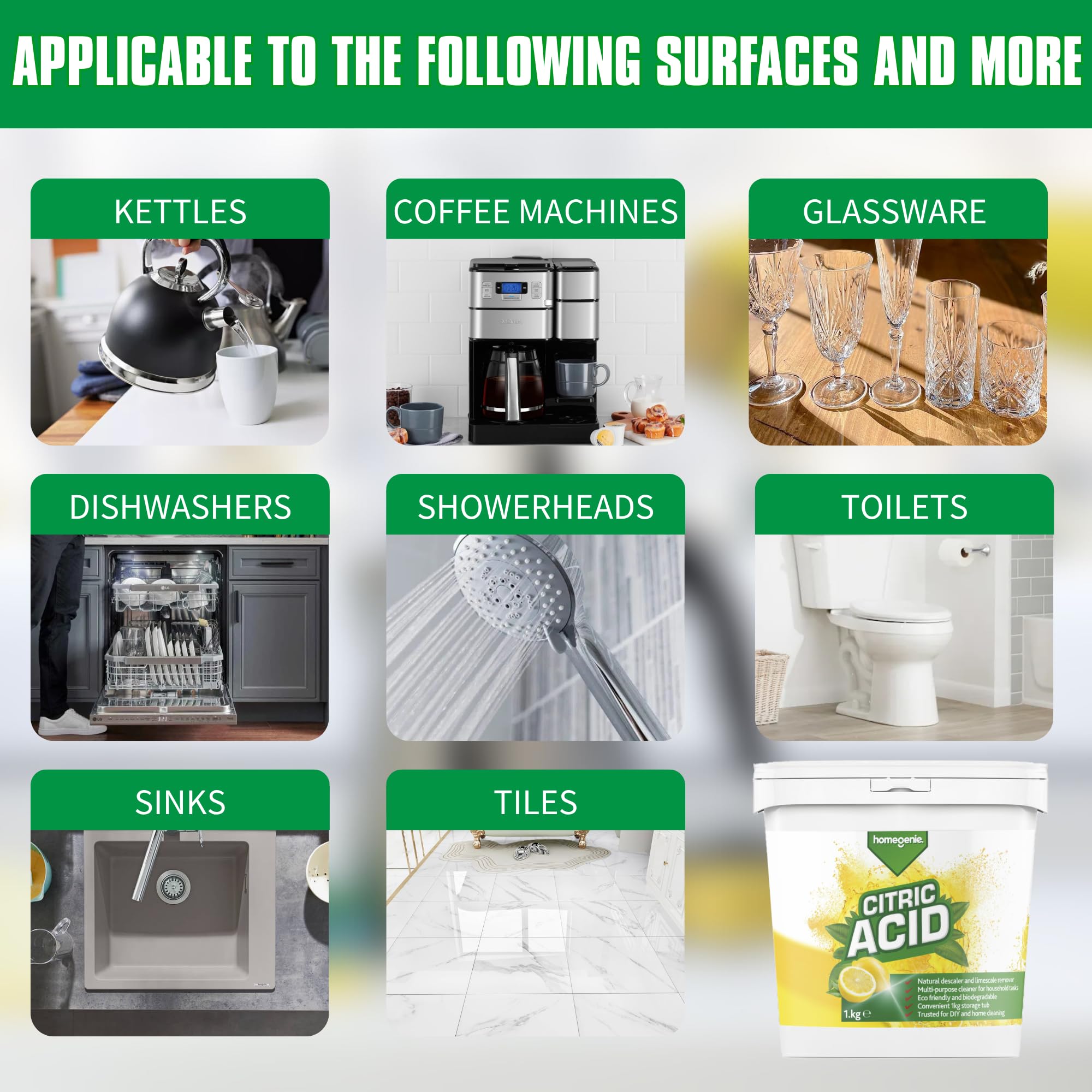 HomeGenie Citric Acid Powder 1kg - Multi-Purpose Cleaning & Descaling Powder 3