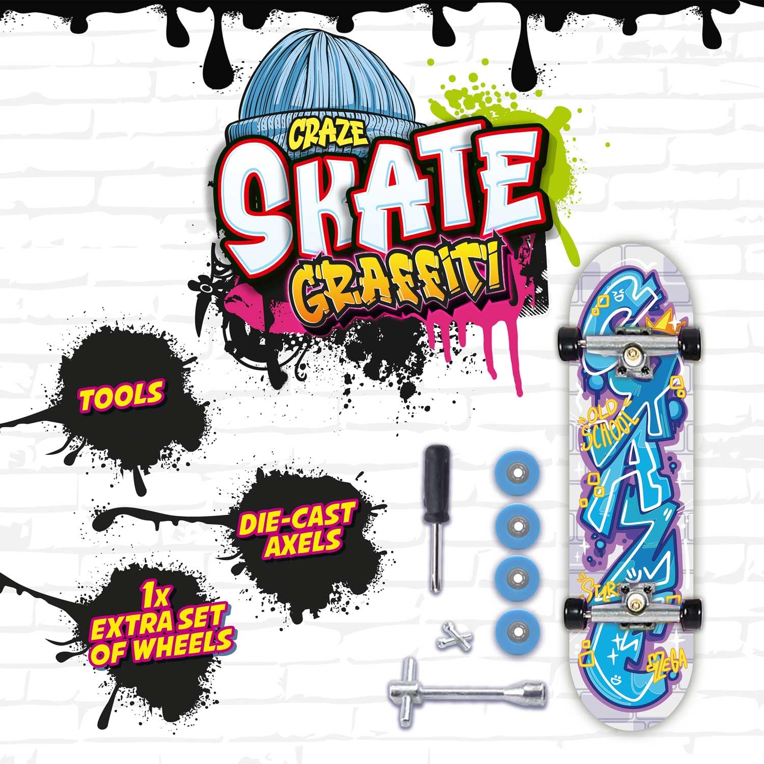CRAZE SKATE Fingerboard Set Graffiti Edition - 4-Pack Mini Skateboards for Kids 7