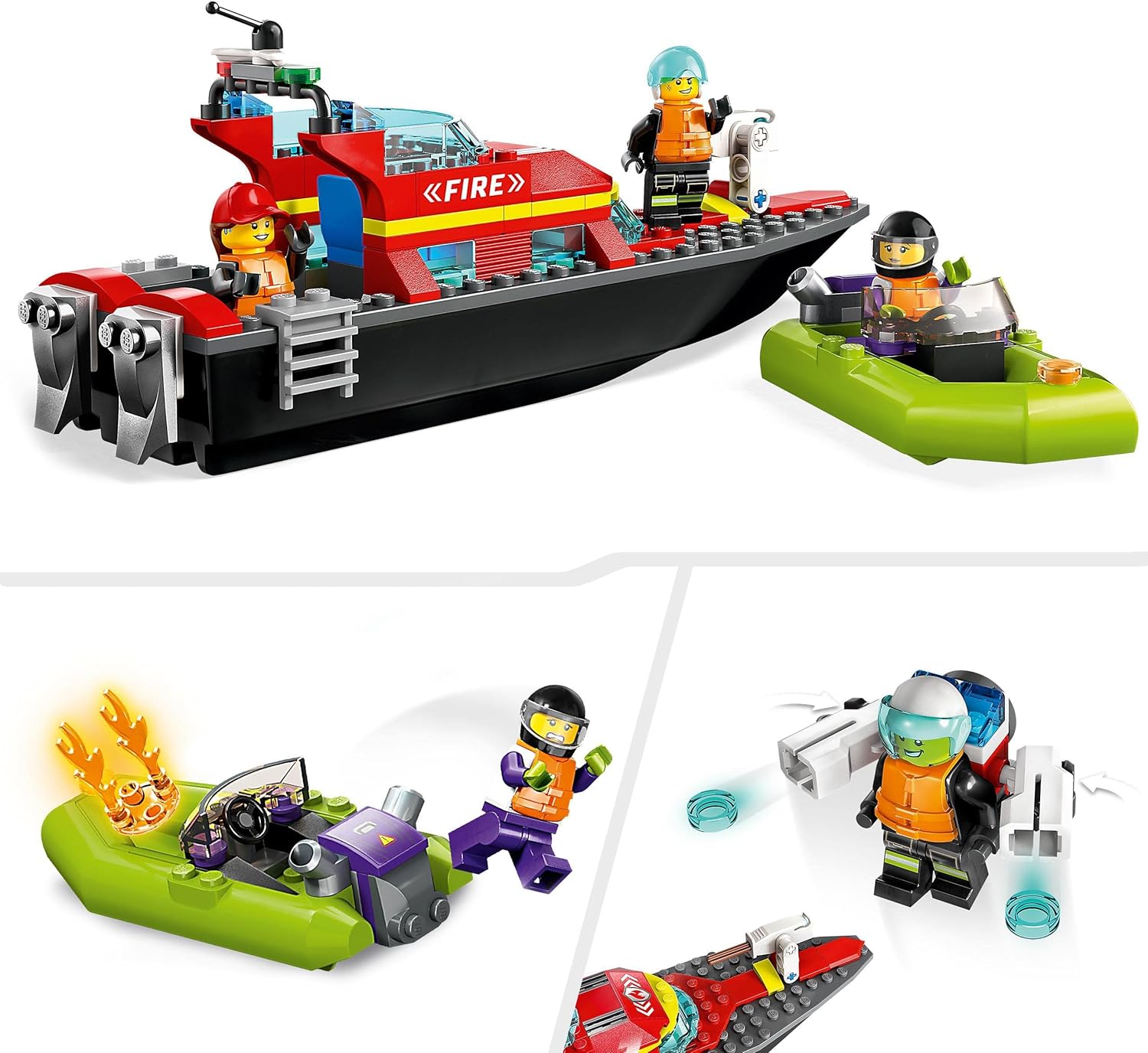 LEGO City Fire Rescue Boat Toy - Floating Fireboat with Jetpack, Dinghy & 3 Minifigures for Kids 5+ 6