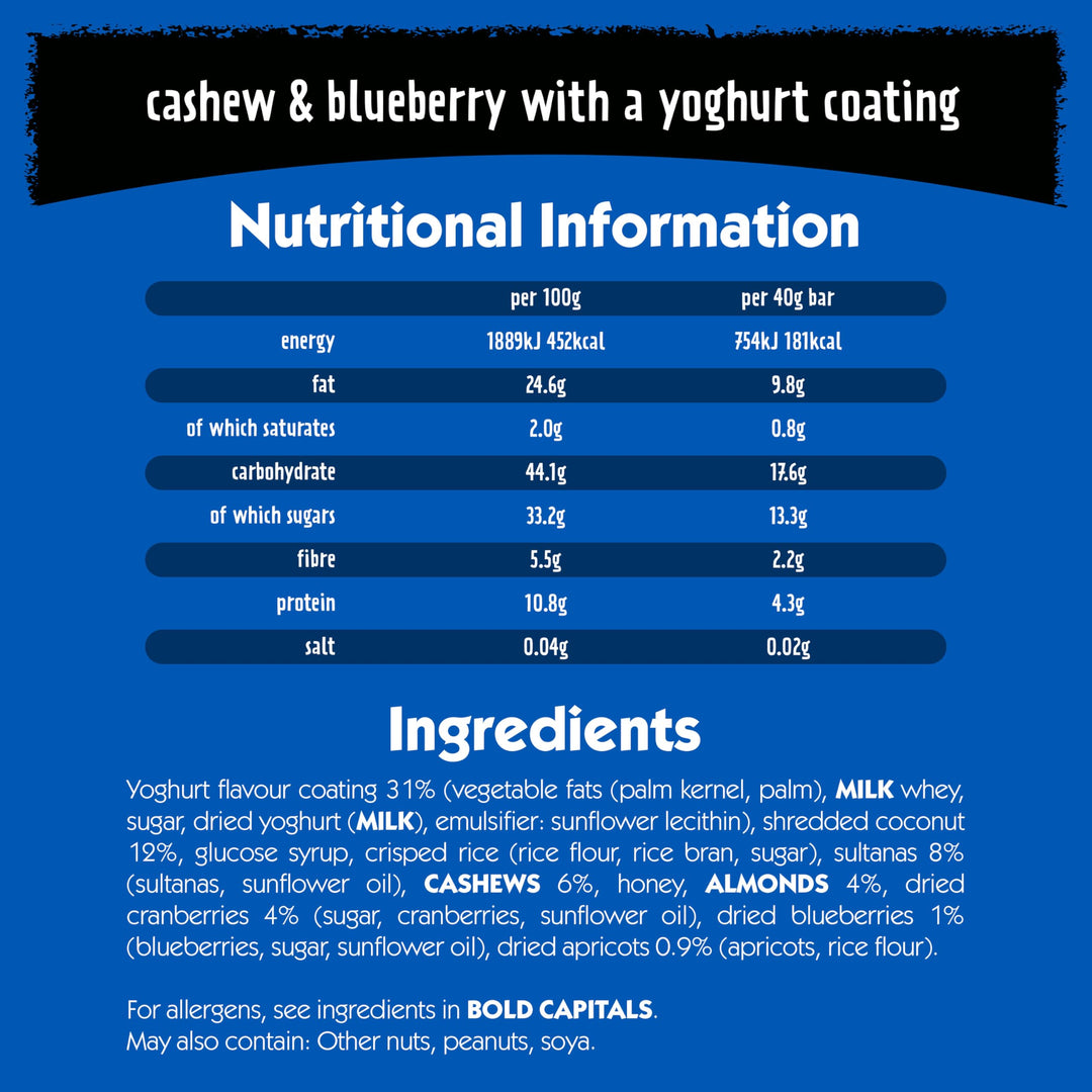 Eat Natural - Cashew & Blueberry with Yoghurt Coating Fruit & Nut Bars (12 x 40g)