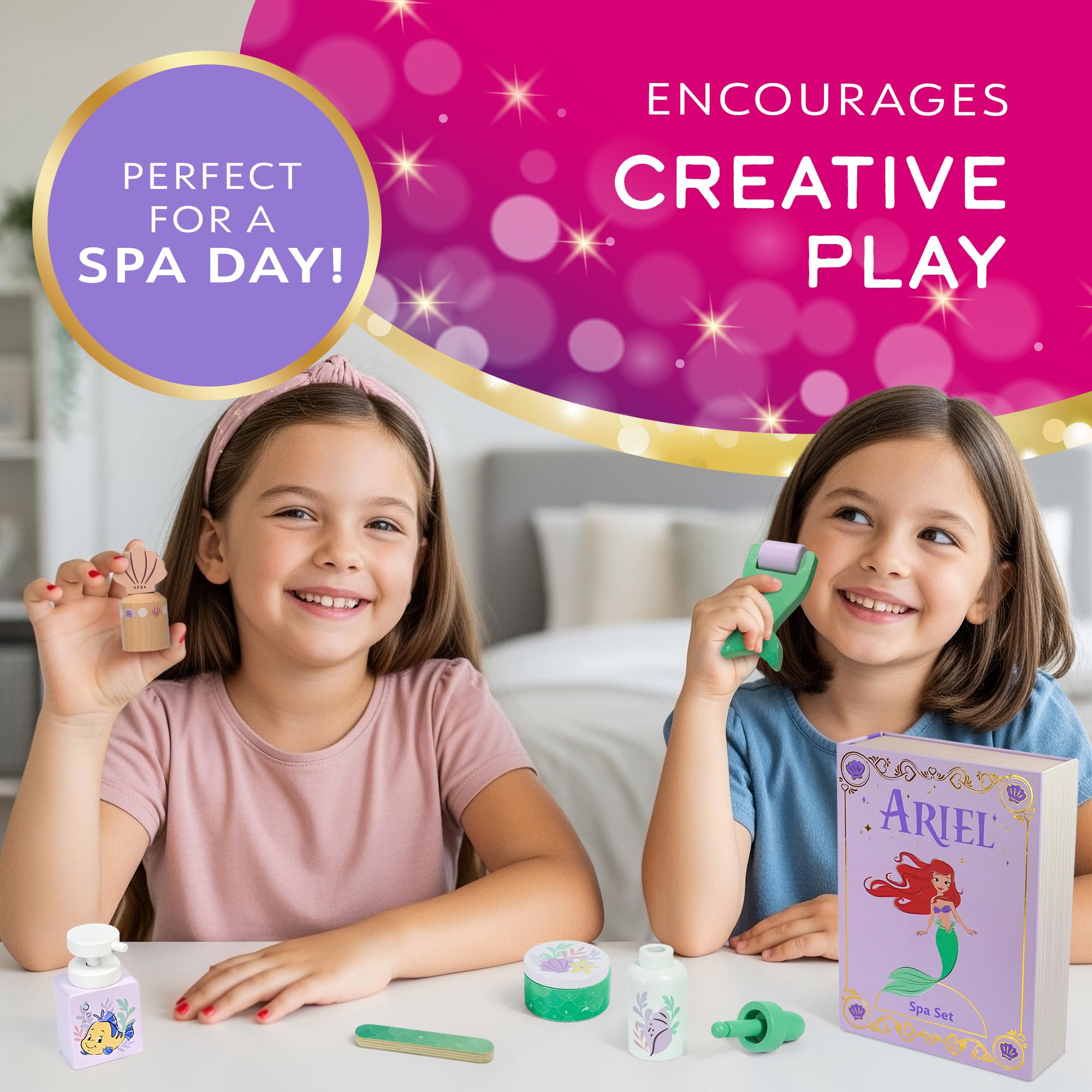 Disney Princess Ariel Wooden Spa Set for Kids - 18 Piece Pretend Beauty Play | FSC Wood | Ages 3+ 6