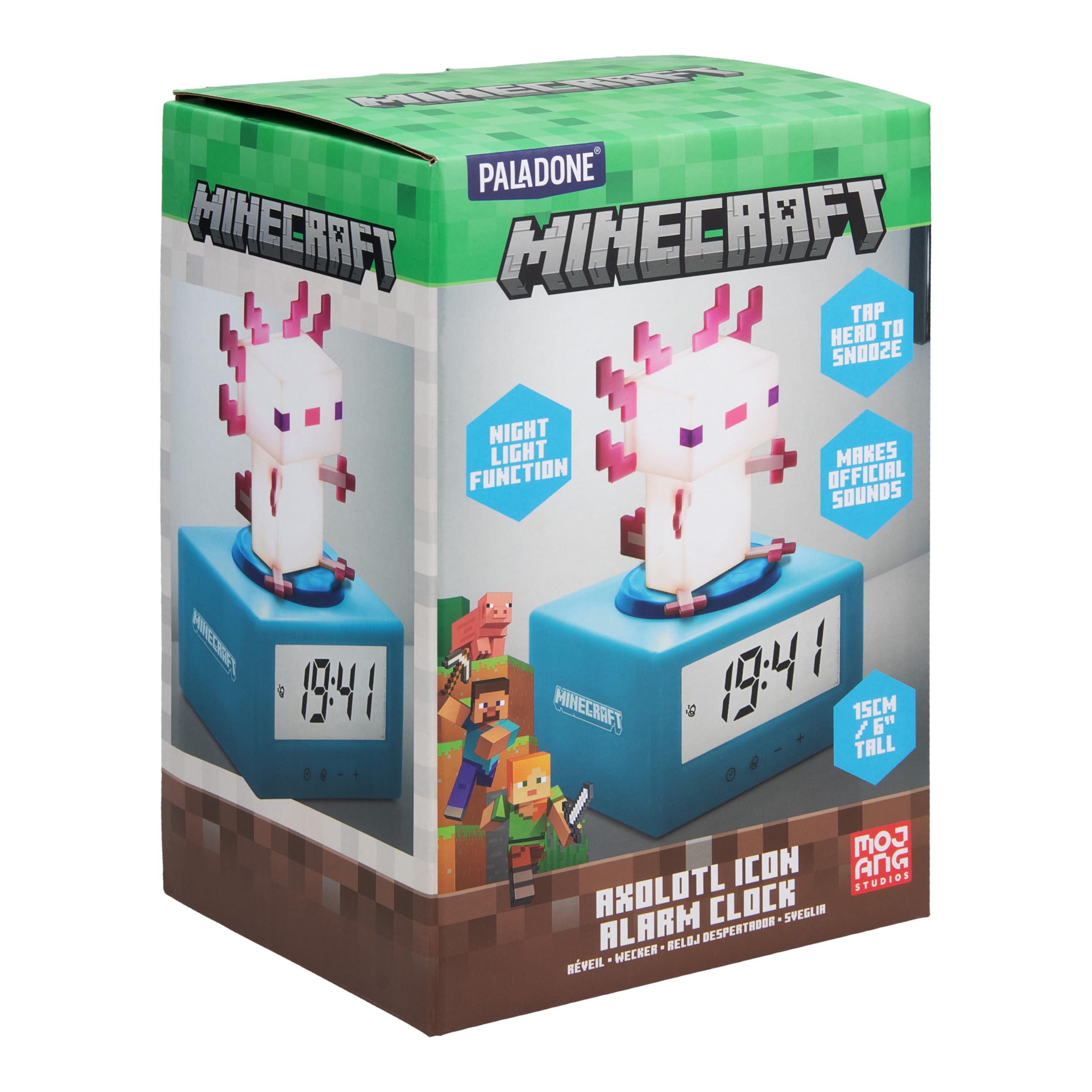 Paladone Minecraft Axolotl Icon Digital Alarm Clock with Night Light | Battery Powered | Multicolor 3