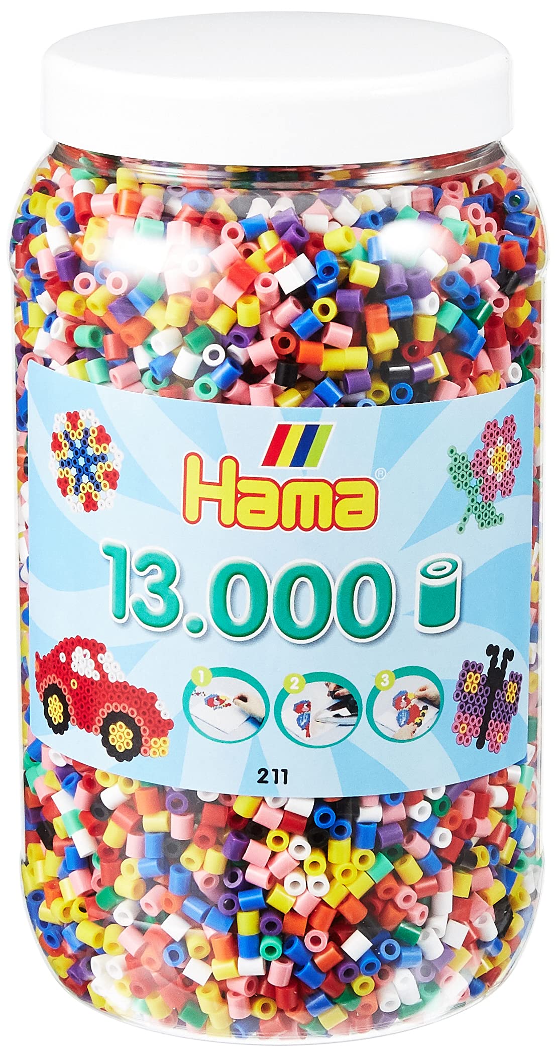 Hama Beads Solid Mix in Tub | Multicolored Plastic Beads | Model 10.211-00
