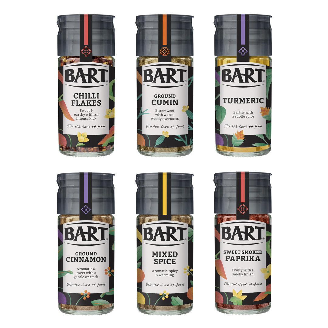 BART Essential Spices Bundle - 6-Piece Spice Set with Chilli Flakes, Turmeric, Cumin, Cinnamon, Paprika & Mixed Spice