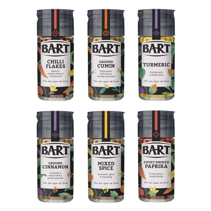 BART Essential Spices Bundle - 6-Piece Spice Set with Chilli Flakes, Turmeric, Cumin, Cinnamon, Paprika & Mixed Spice