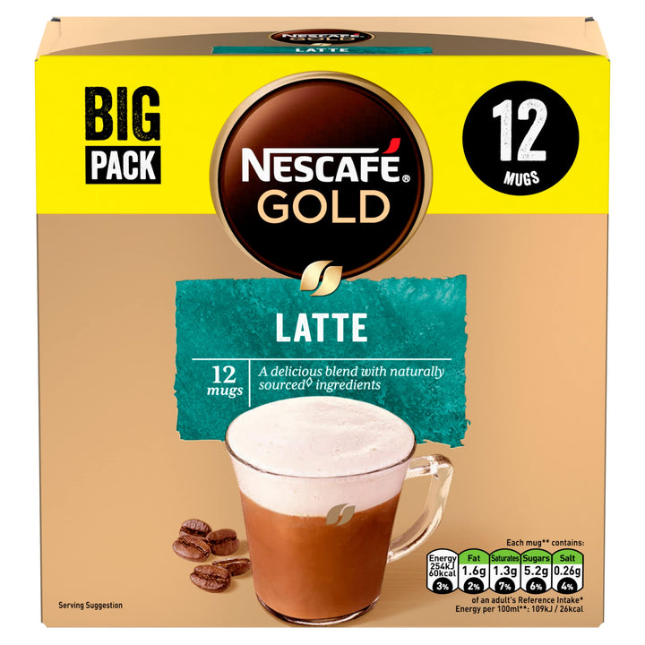 NESCAFÉ - Latte Instant Frothy Coffee Mix with Skimmed Milk Powder, 12 Sachets (186g)