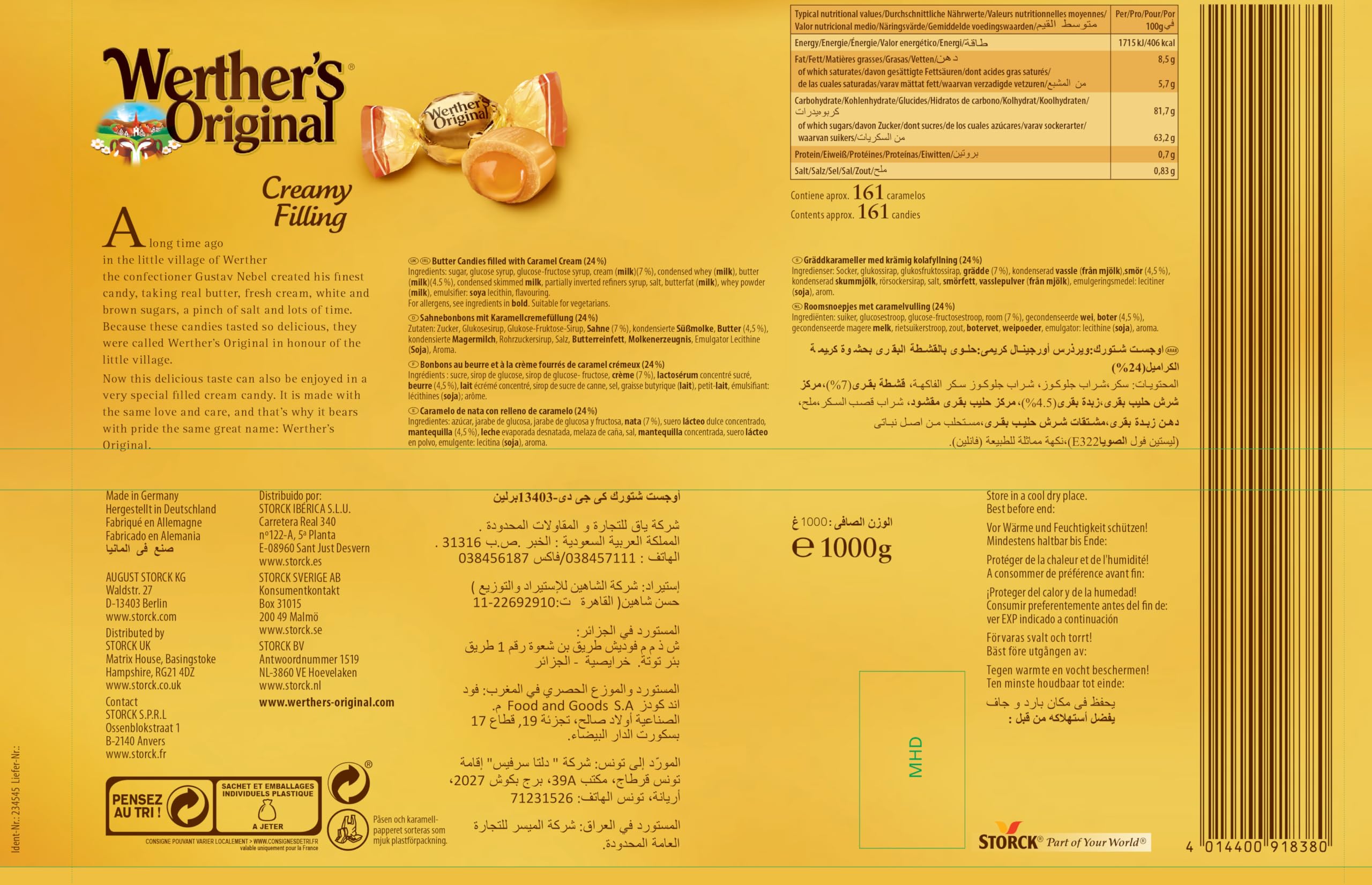 Werther's Original Creamy Filling Candies – 1 kg Bulk Pack of Classic Caramel Sweets with Smooth Centre 8