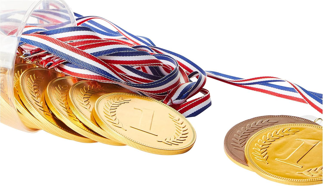 Steenland Chocolate - Belgian Chocolate Gold Foiled Medals with Ribbon (Pack of 10)