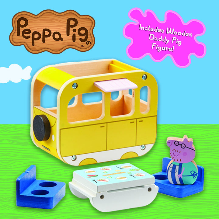 Peppa Pig Wooden Campervan - Push Along Toy with Daddy Pig Figure