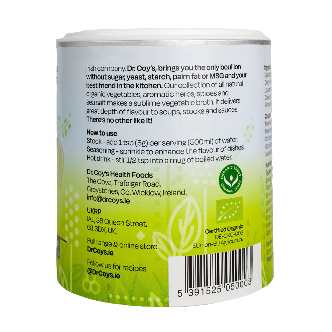 Dr. Coy's Organic Vegetable Bouillon Powder 150g - Vegan, Gluten-Free Broth