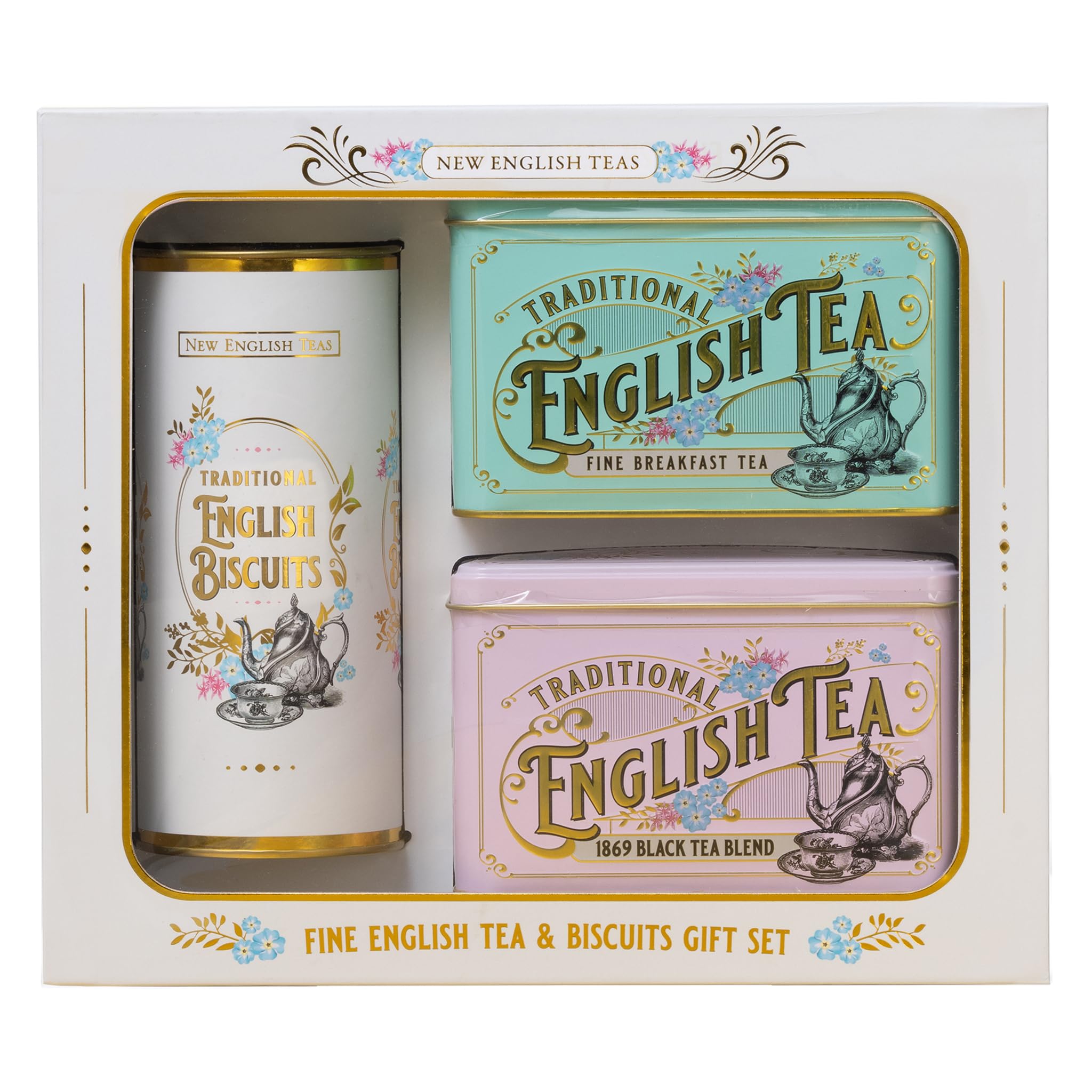 New English Teas Tea & Biscuits Gift Set - 80 Teabags, 10 Ginger Biscuits