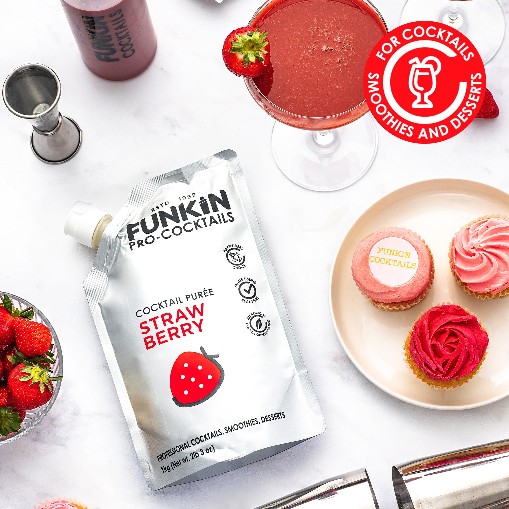Funkin Pro Strawberry Puree for Cocktails - Real Fruit Mixer | 1 kg Pouch | Zero Alcohol 3