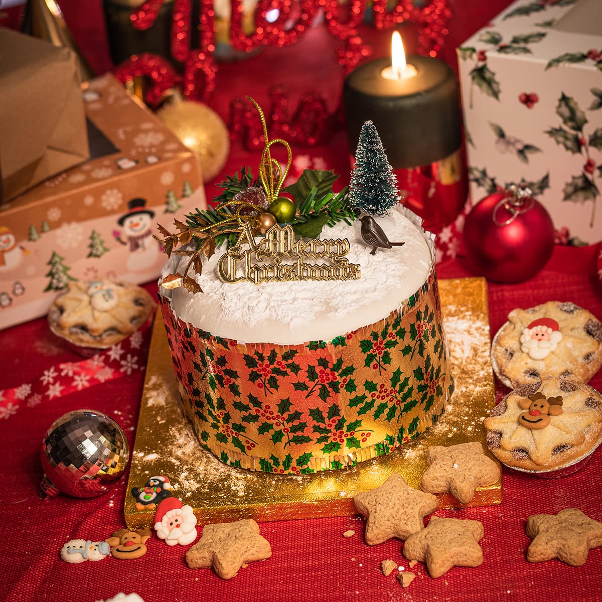 Culpitt Classic Gold Christmas Cake Decoration Kit - 5-Piece Reusable Cake Toppers Set 6