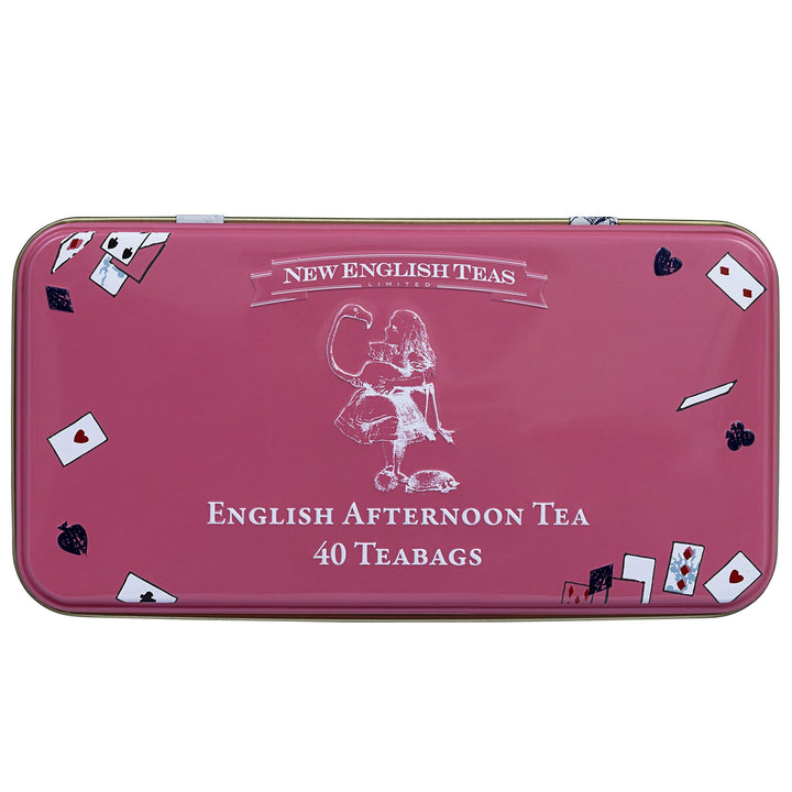 New English Teas - Pink Alice in Wonderland Tea Caddy with 40 English Afternoon Tea Bags