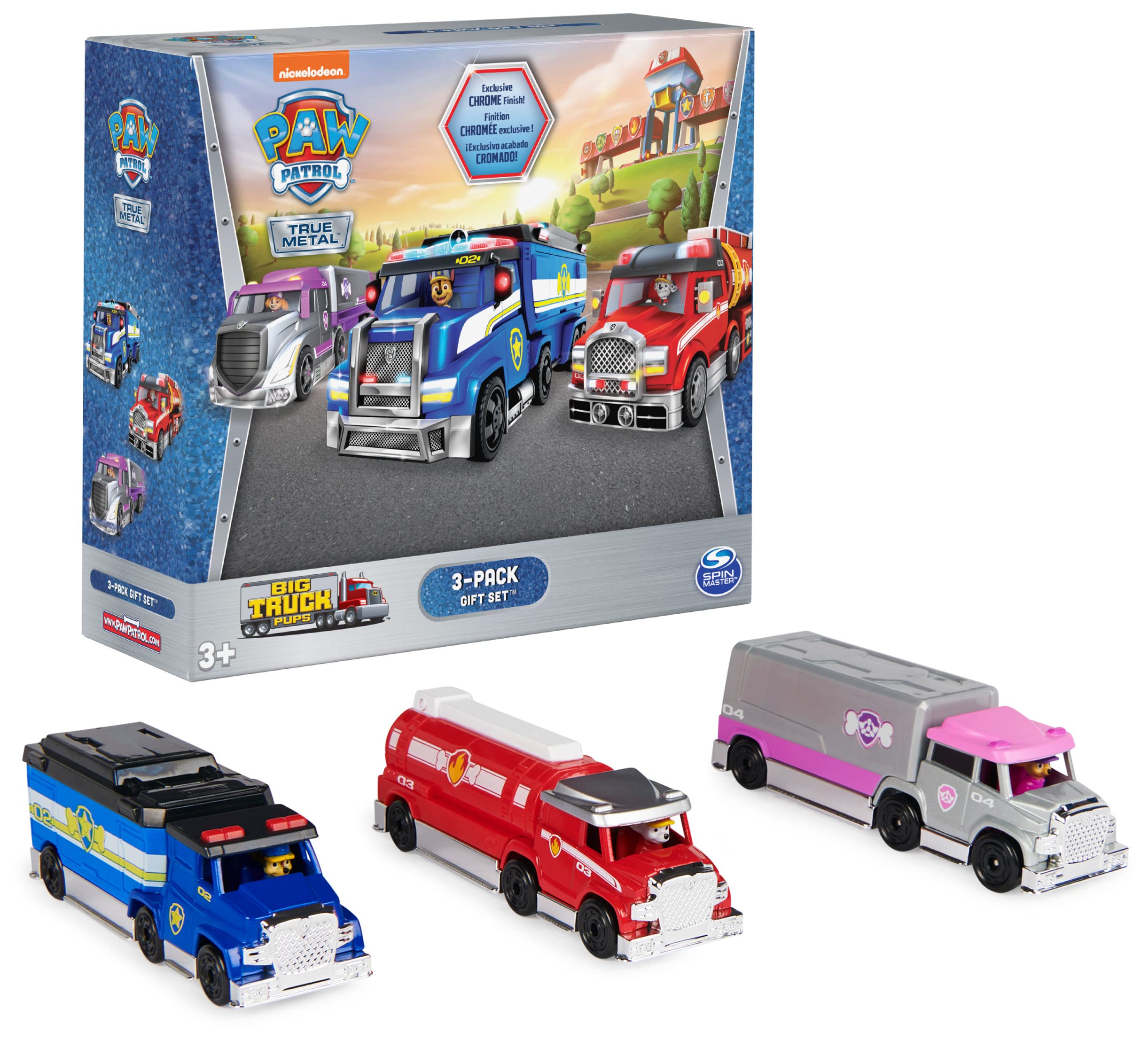Paw Patrol Big Truck Pups True Metal Vehicles Set with Chase, Marshall, and Skye