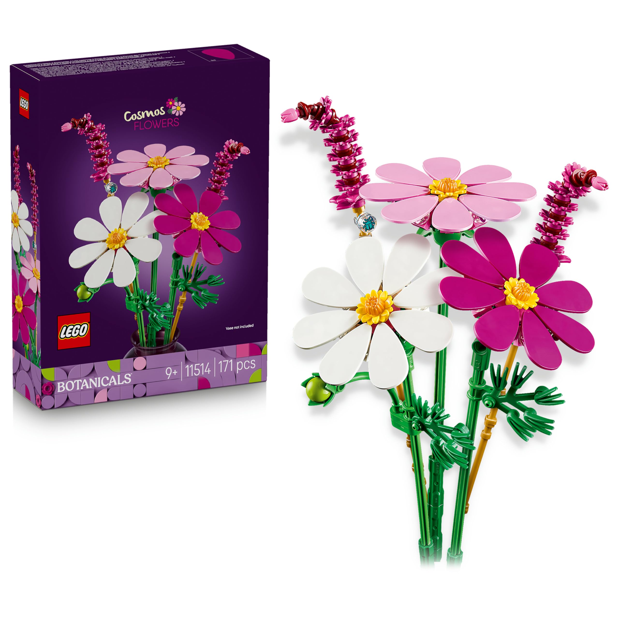 LEGO Botanicals Cosmos Flowers Building Set - 3 Cosmos Stems, 2 Grass Stems | Ages 9+