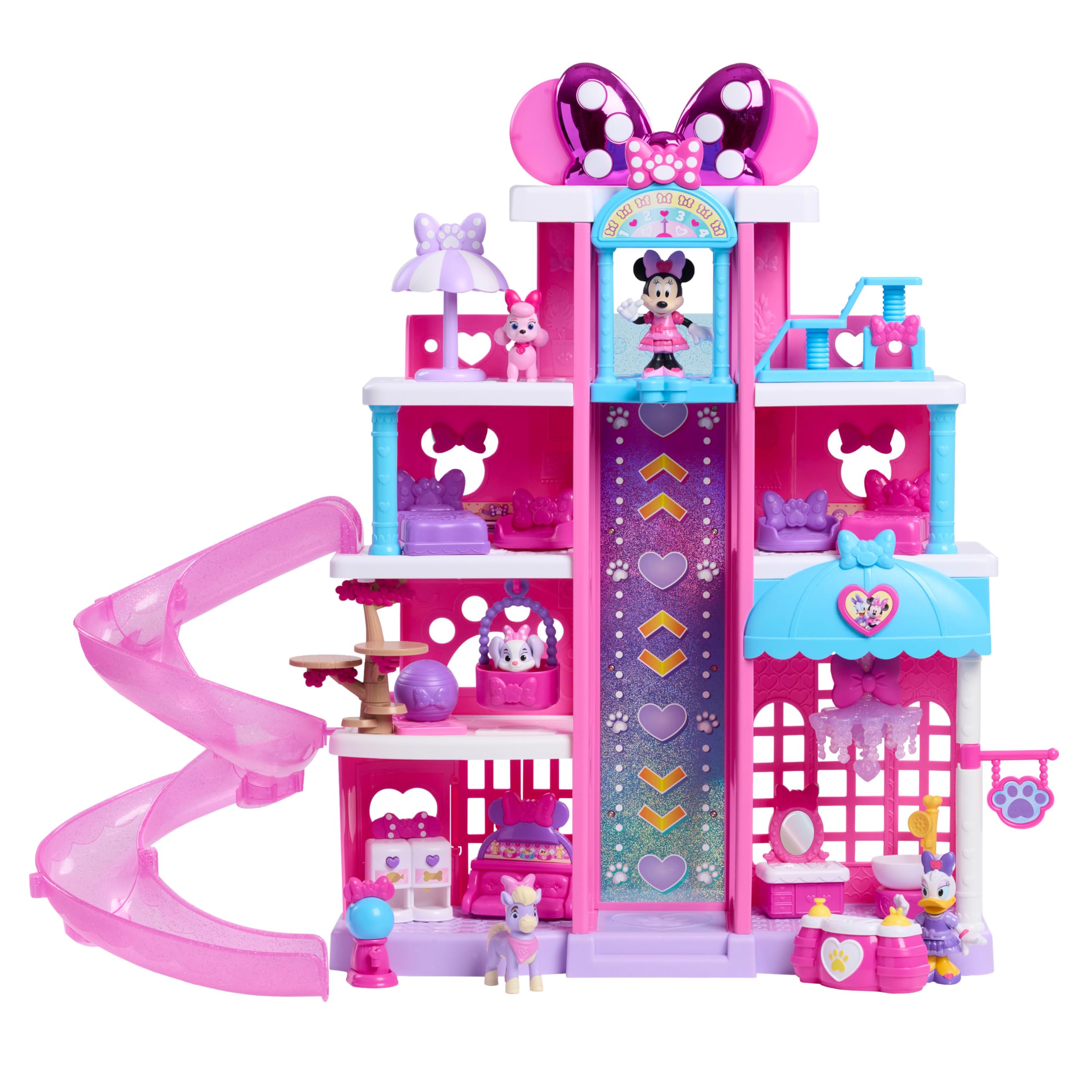 Just Play Disney Jr. Minnie Mouse Pet Hotel Playset - 23-Piece Set | Light-Up Bow | Includes 5 Figures 1